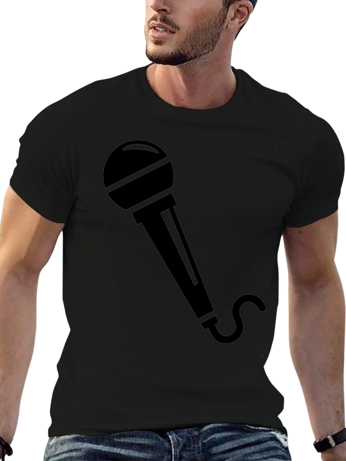 Microphone Graphic Tee - Black Crew Neck