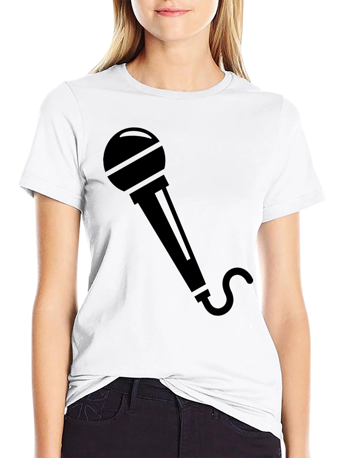 Microphone Graphic Tee - Black Crew Neck