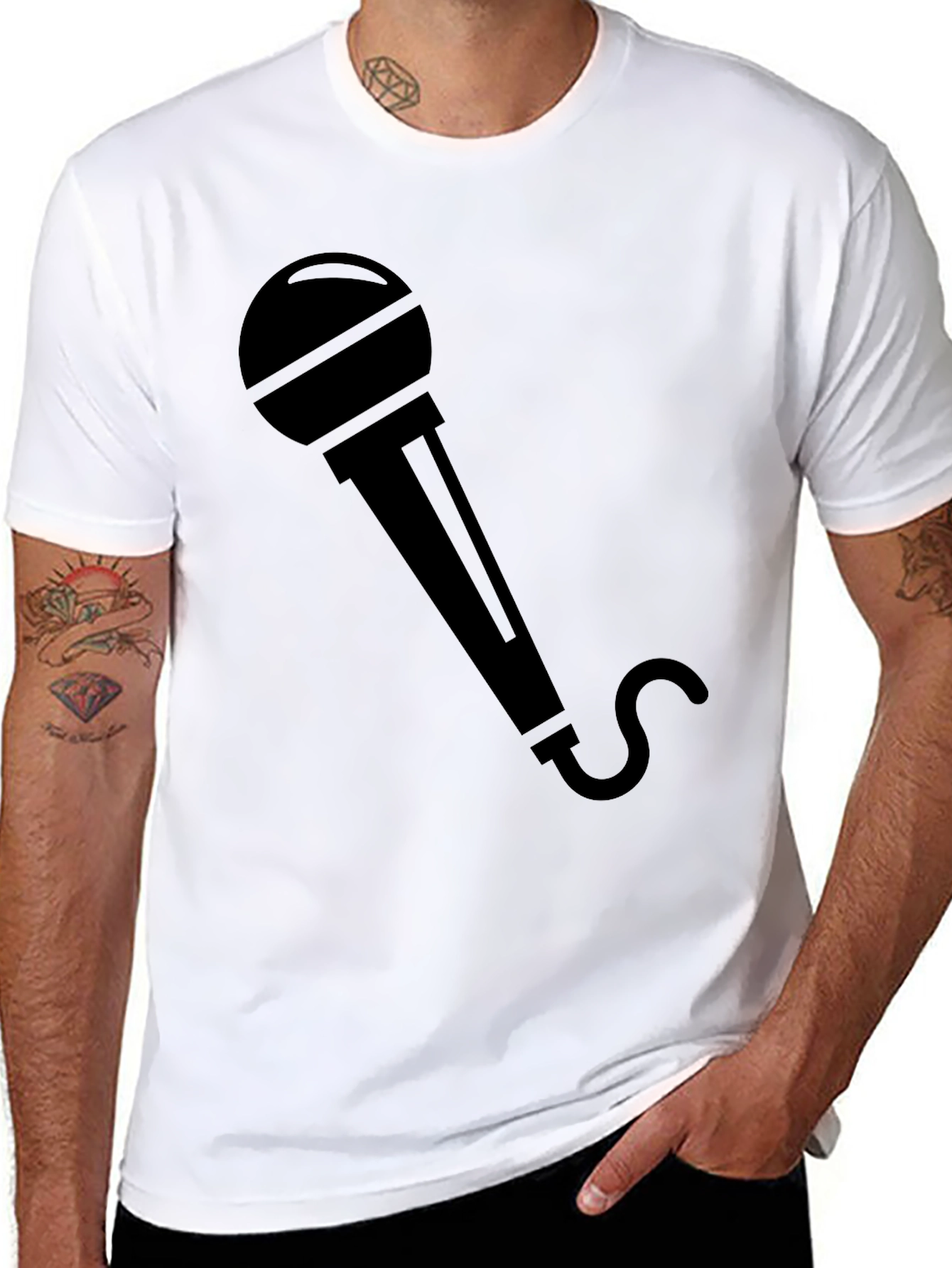 Microphone Graphic Tee - Black Crew Neck