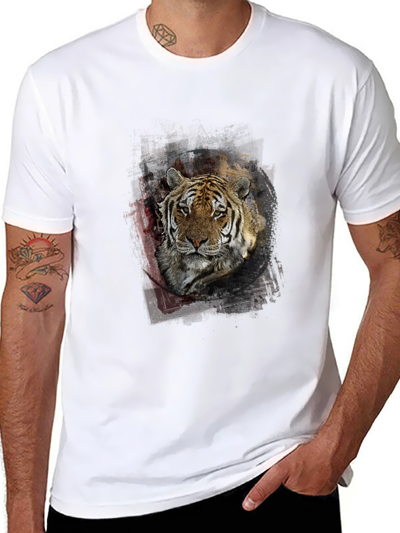 Tiger Graphic Print Mens Black T-Shirt