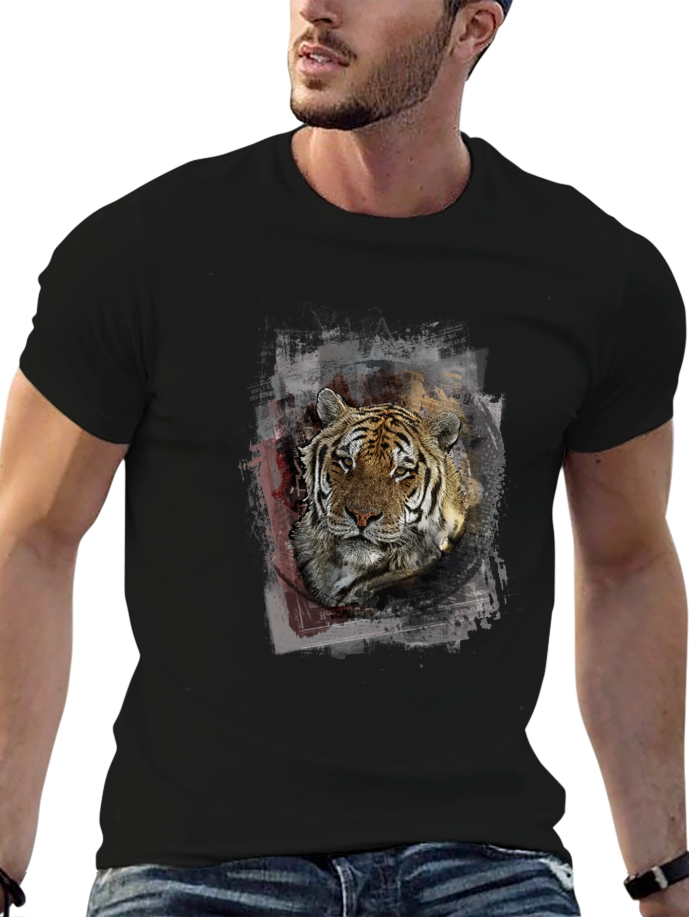 Tiger Graphic Print Mens Black T-Shirt