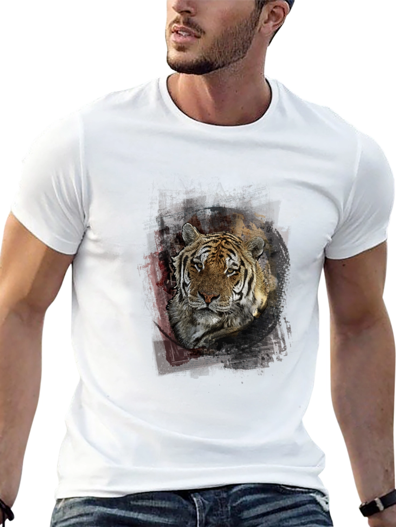 Tiger Graphic Print Mens Black T-Shirt
