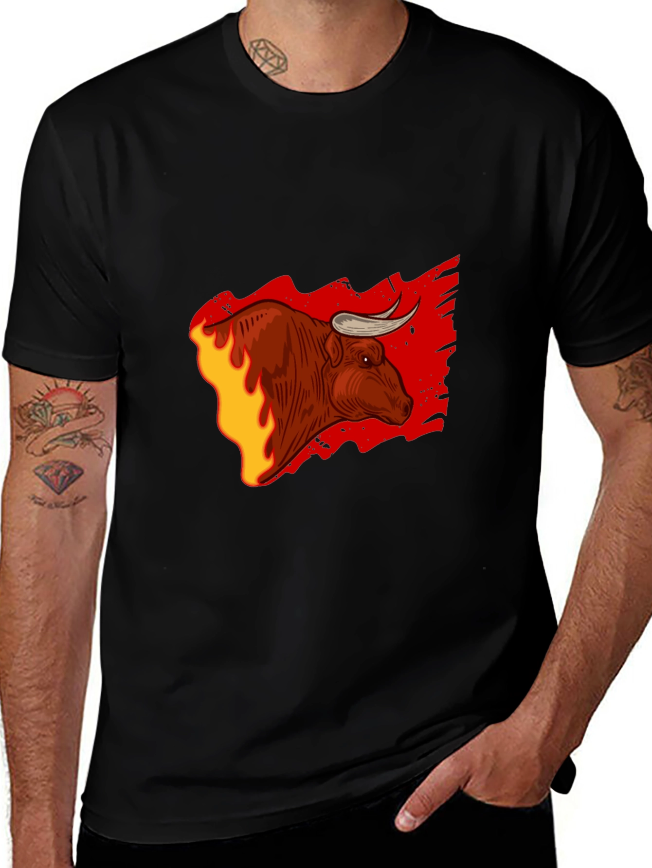 Fiery Bull Graphic Tee - Bold Black T-Shirt