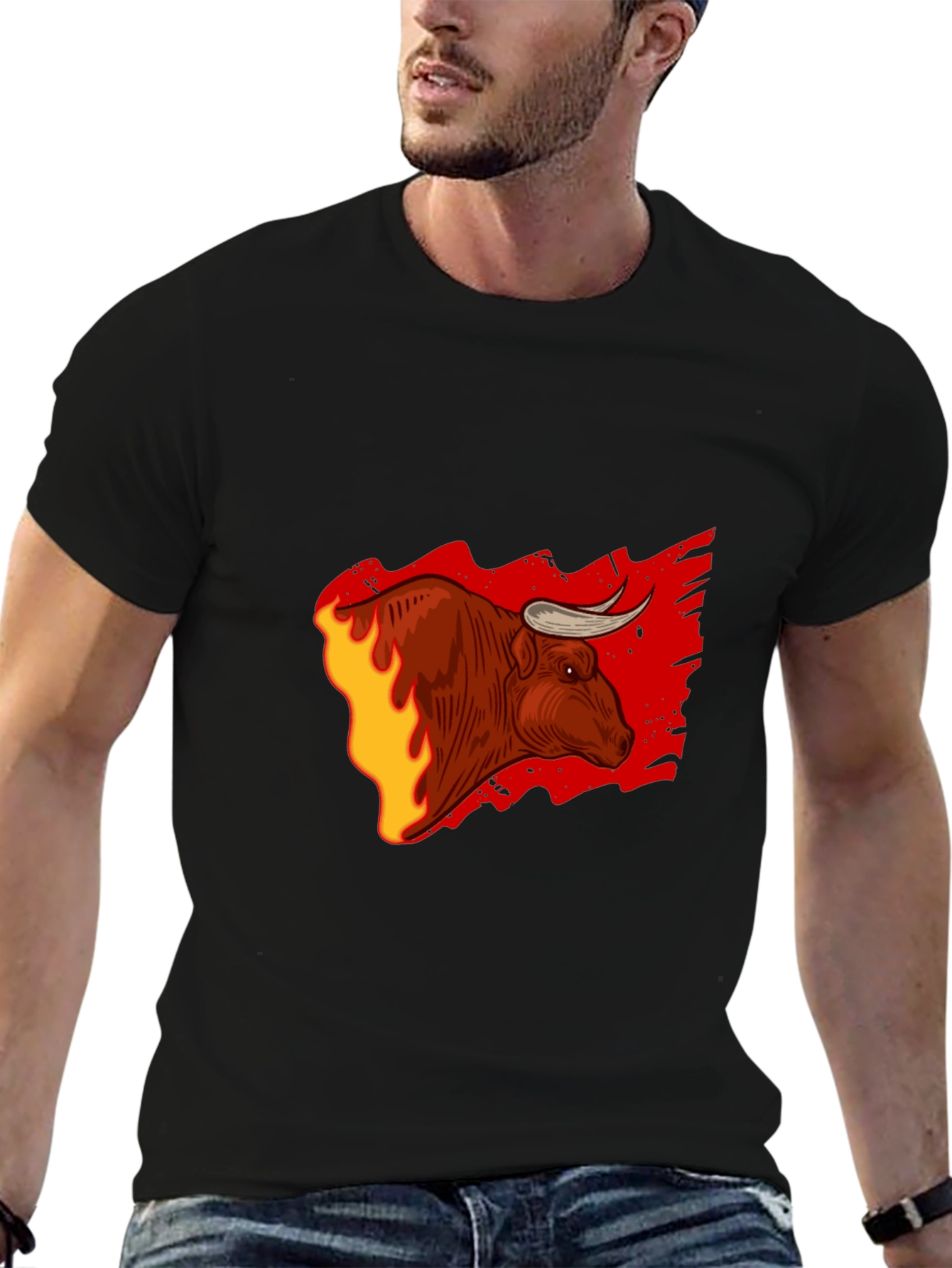 Fiery Bull Graphic Tee - Bold Black T-Shirt