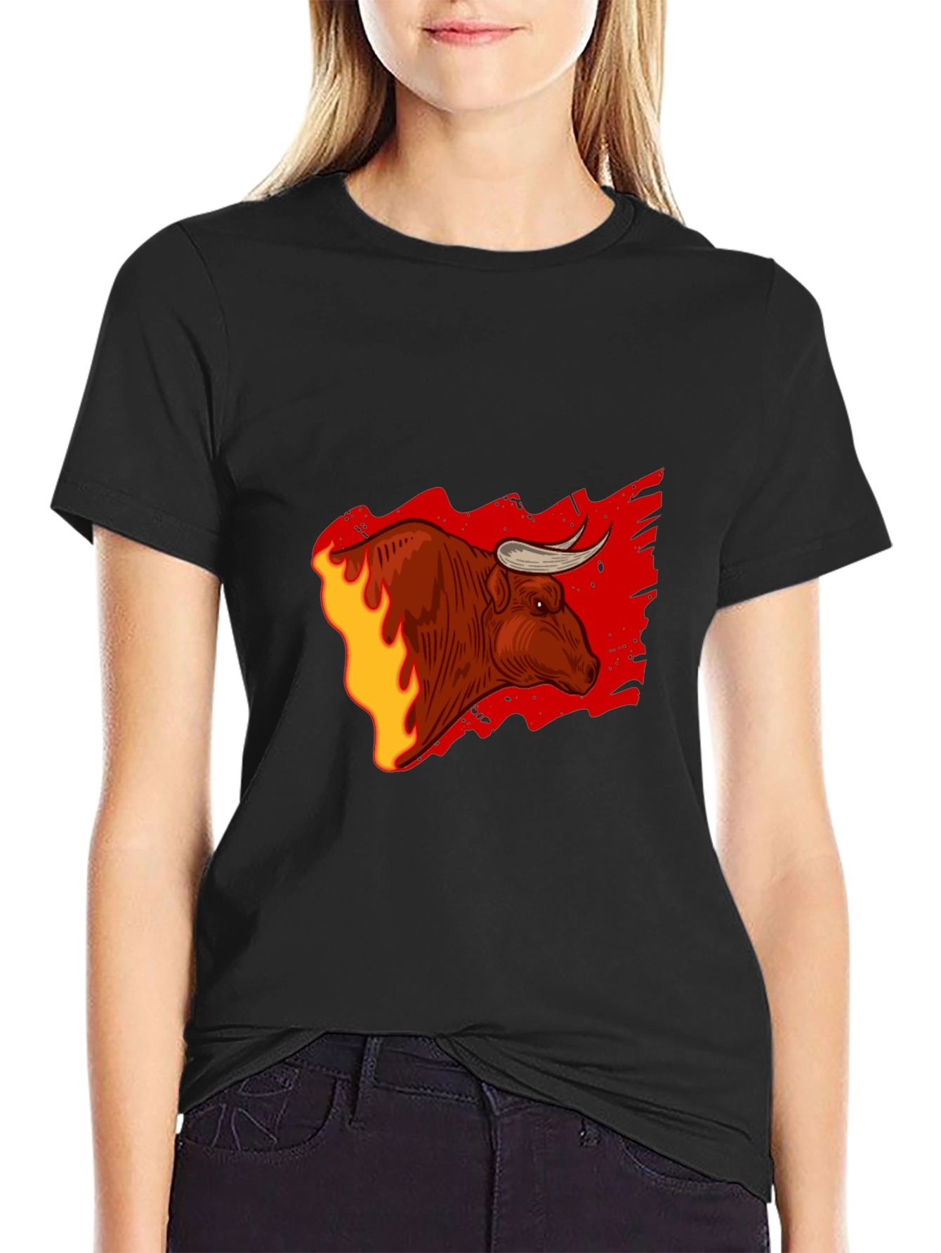 Fiery Bull Graphic Tee - Bold Black T-Shirt
