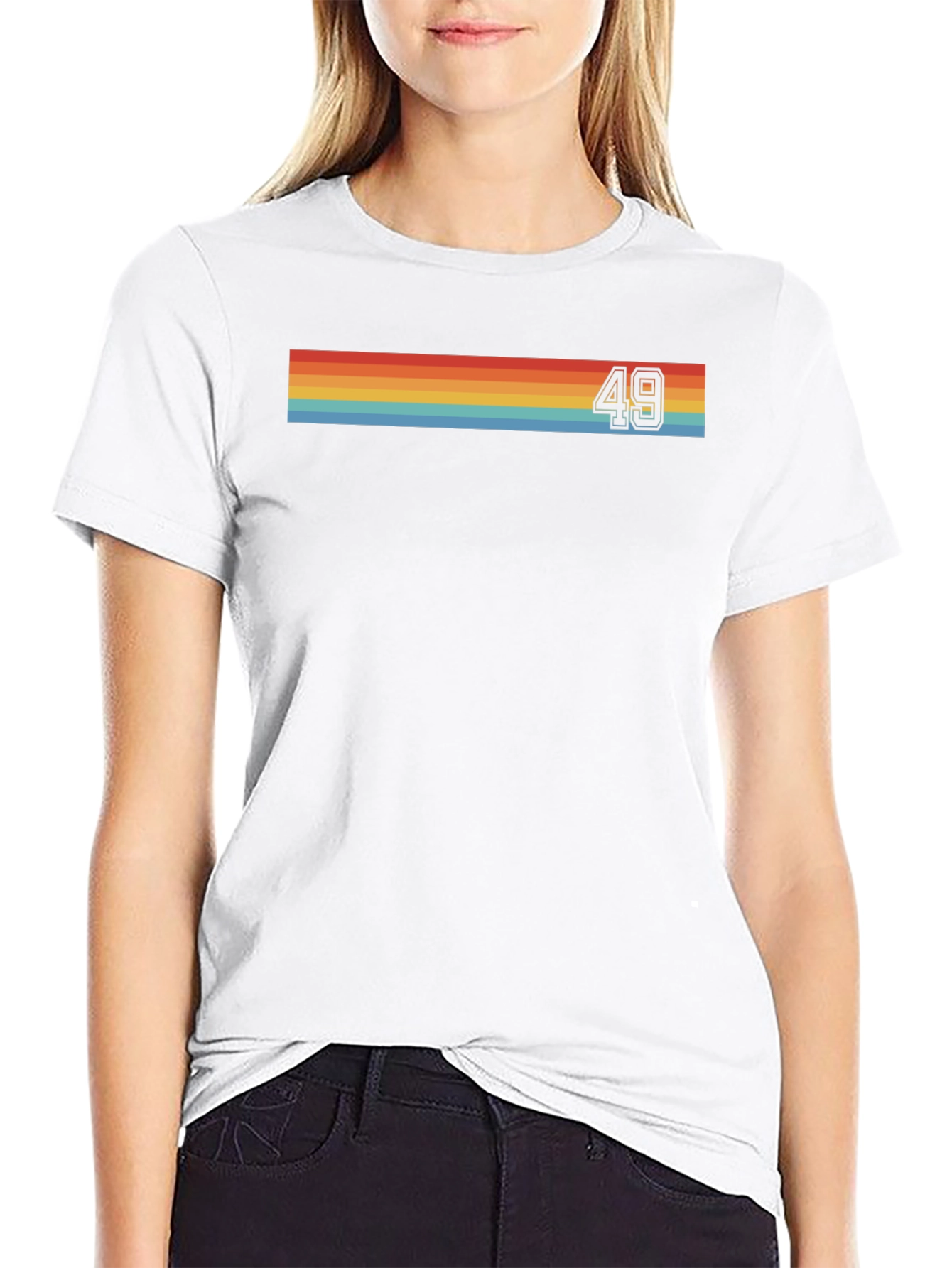 Retro Stripe T-Shirt with Bold Number 49 Graphic