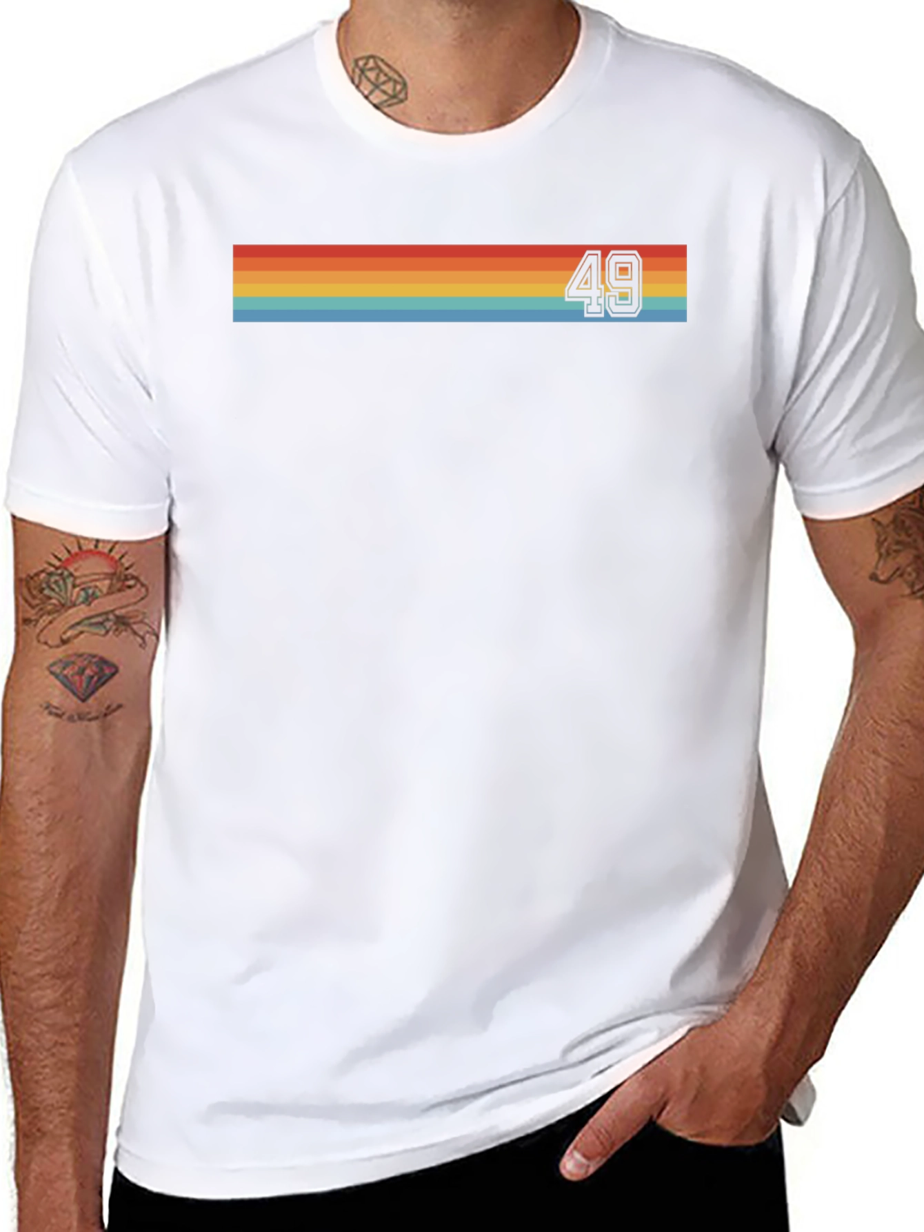 Retro Stripe T-Shirt with Bold Number 49 Graphic