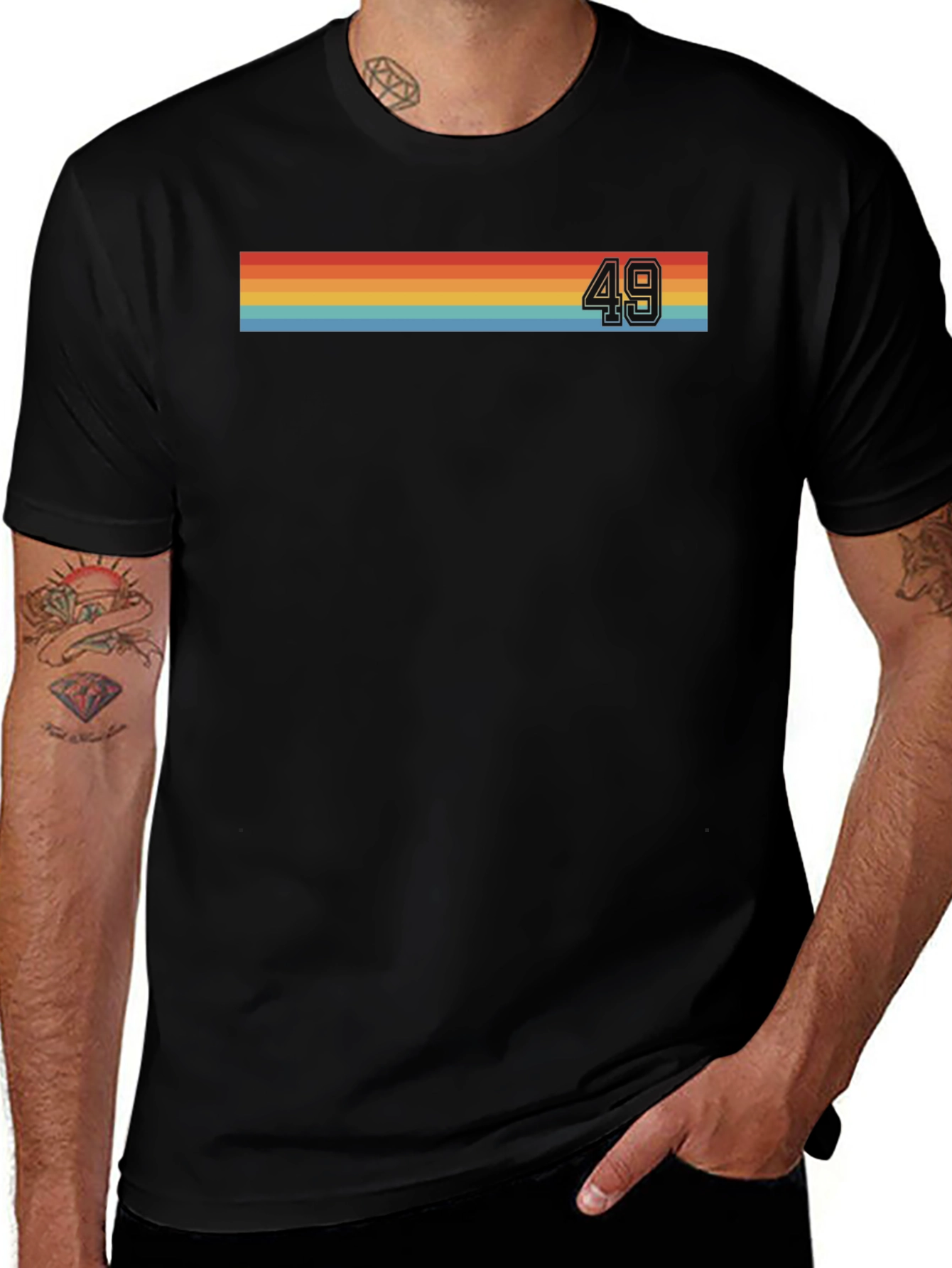Retro Stripe T-Shirt with Bold Number 49 Graphic