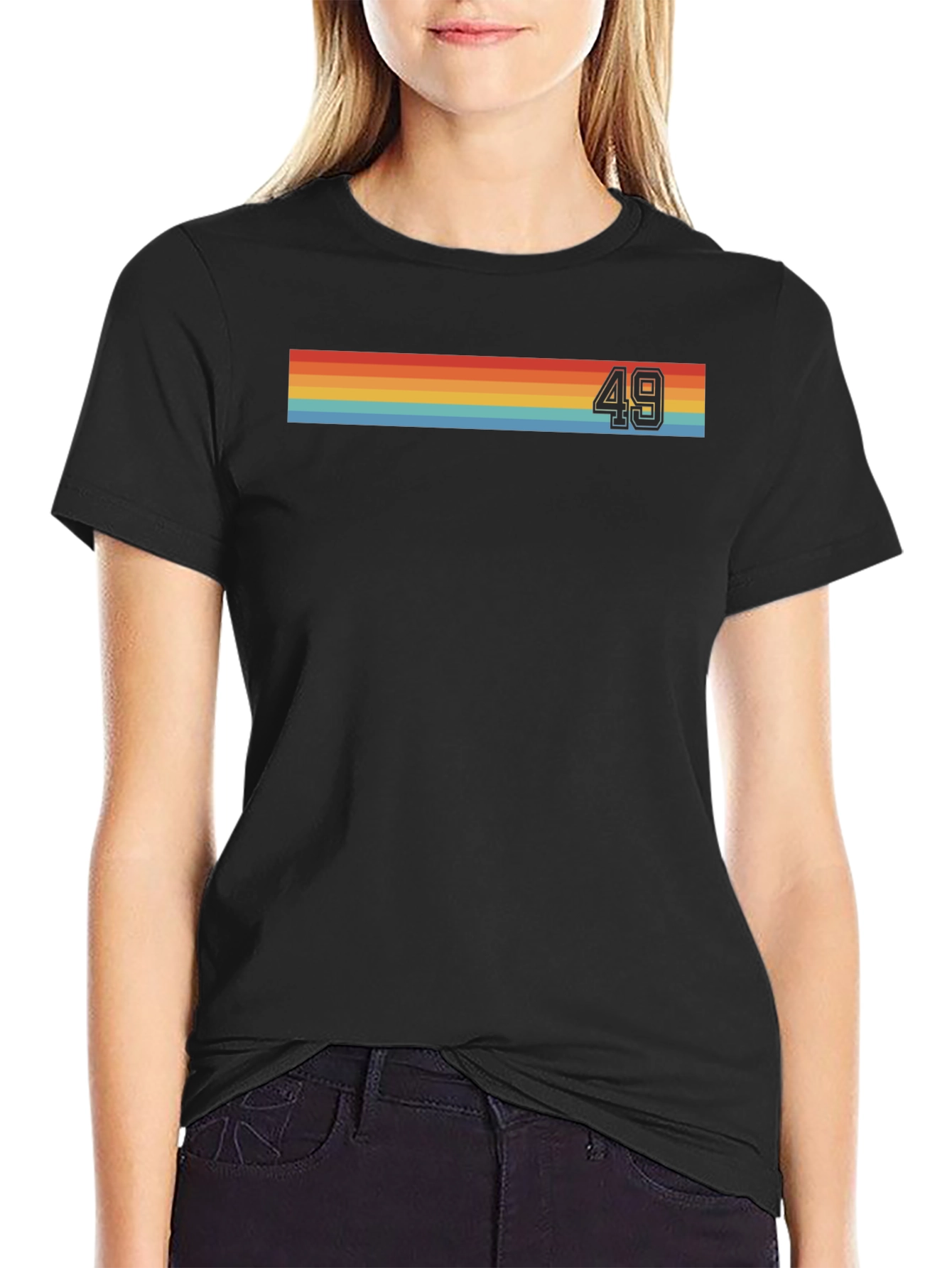 Retro Stripe T-Shirt with Bold Number 49 Graphic