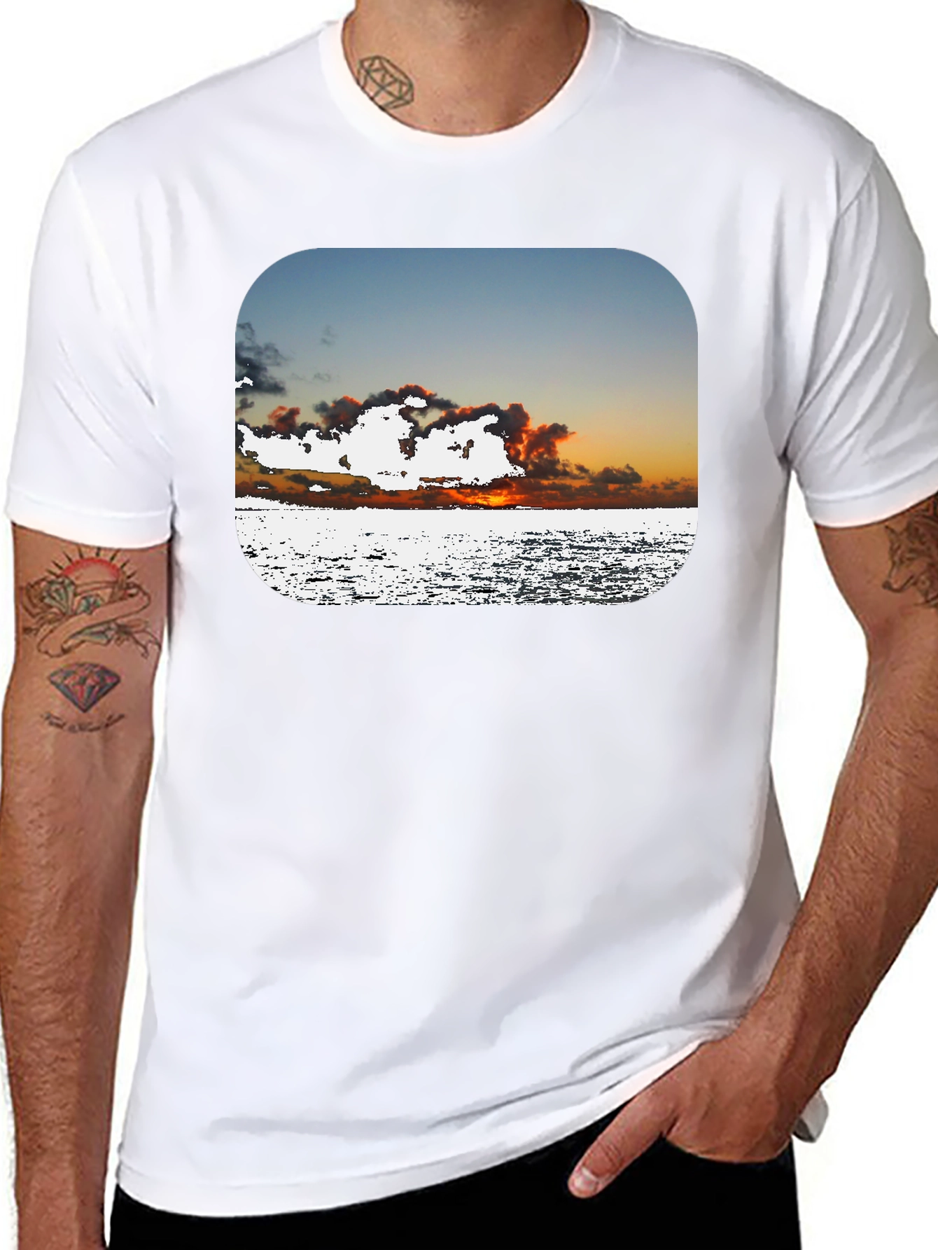 Ocean Sunset Graphic Tee - Black Cotton Comfort