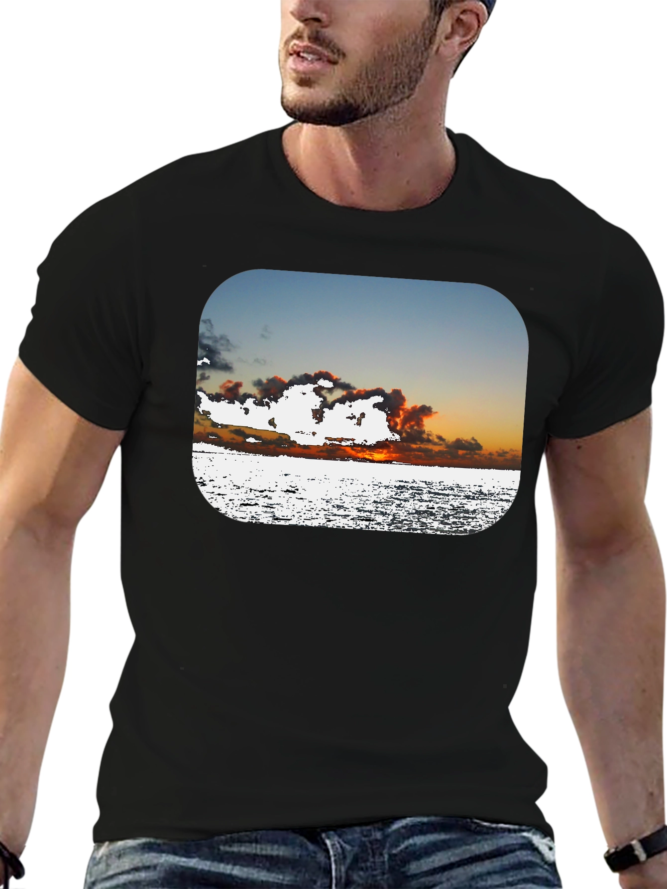 Ocean Sunset Graphic Tee - Black Cotton Comfort