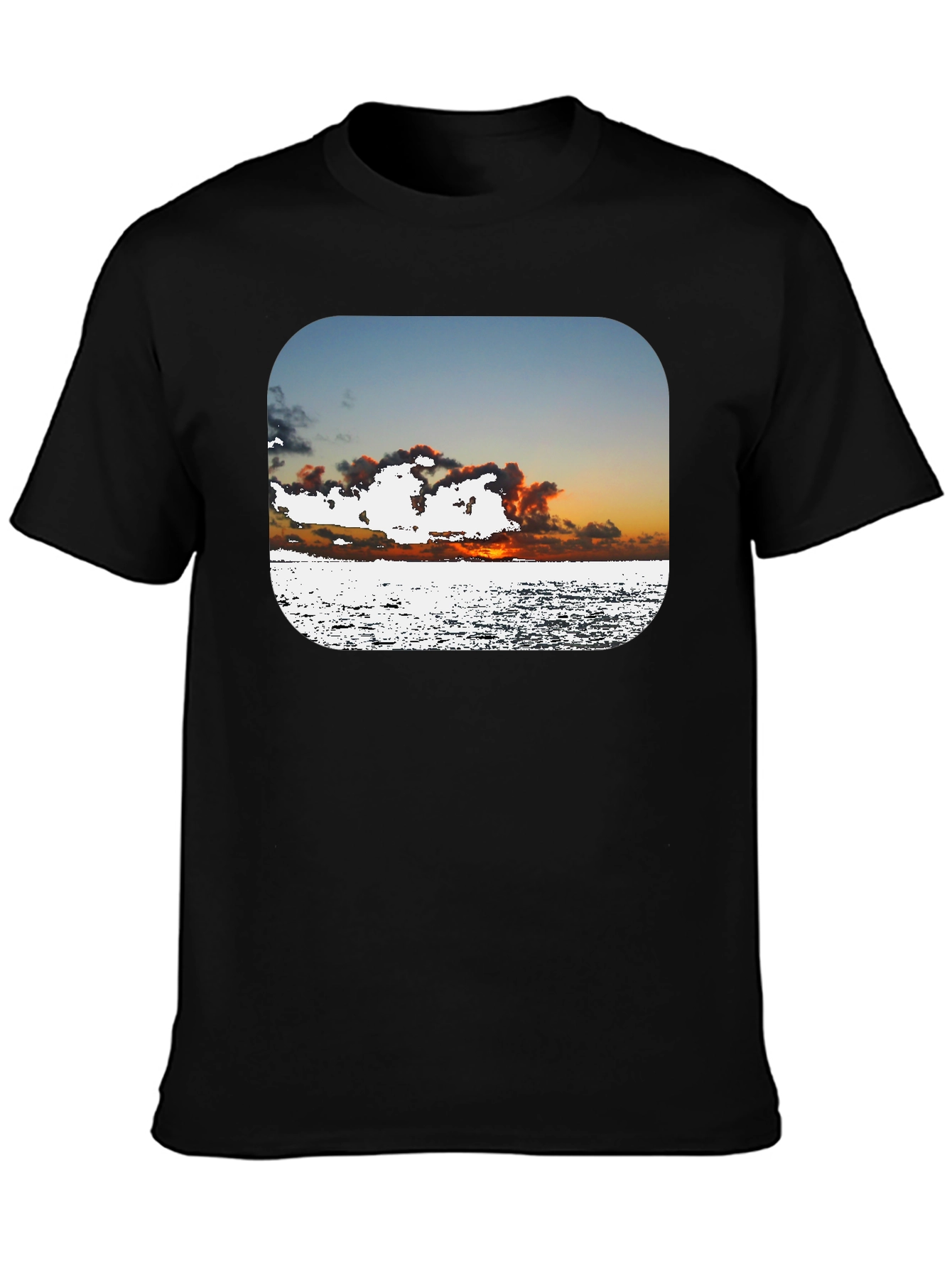 Ocean Sunset Graphic Tee - Black Cotton Comfort