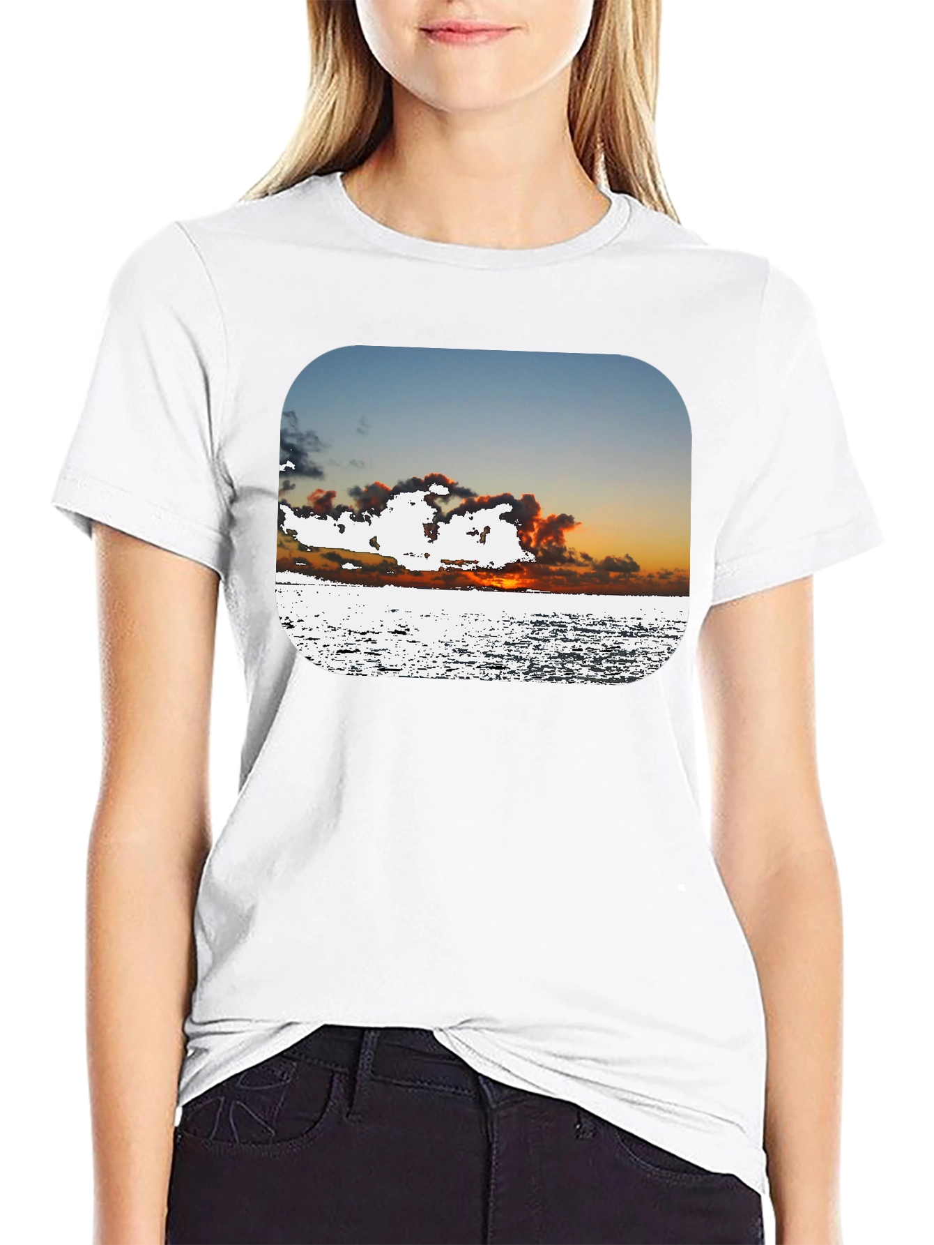 Ocean Sunset Graphic Tee - Black Cotton Comfort
