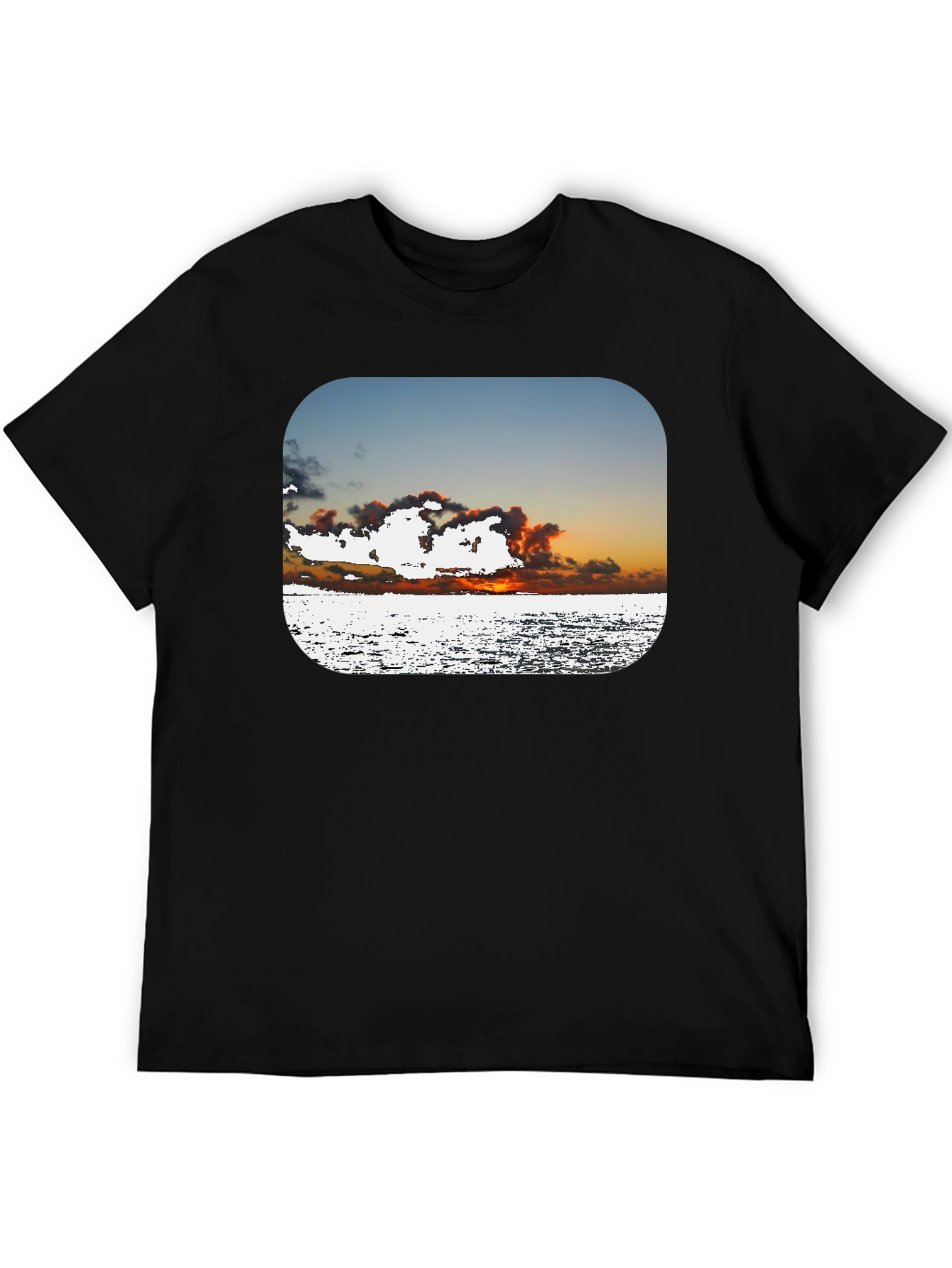 Ocean Sunset Graphic Tee - Black Cotton Comfort