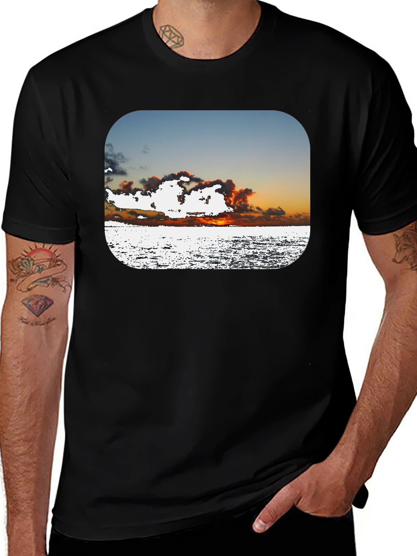 Ocean Sunset Graphic Tee - Black Cotton Comfort