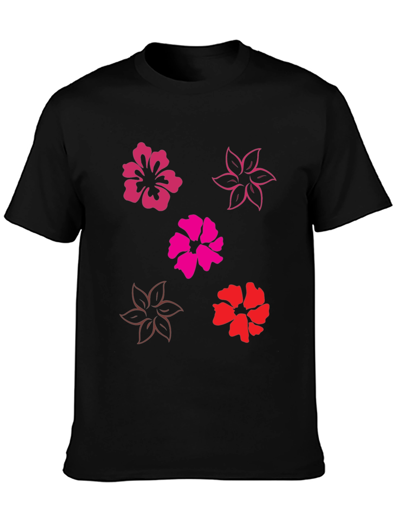 Floral Print Black T-Shirt - Casual Comfort