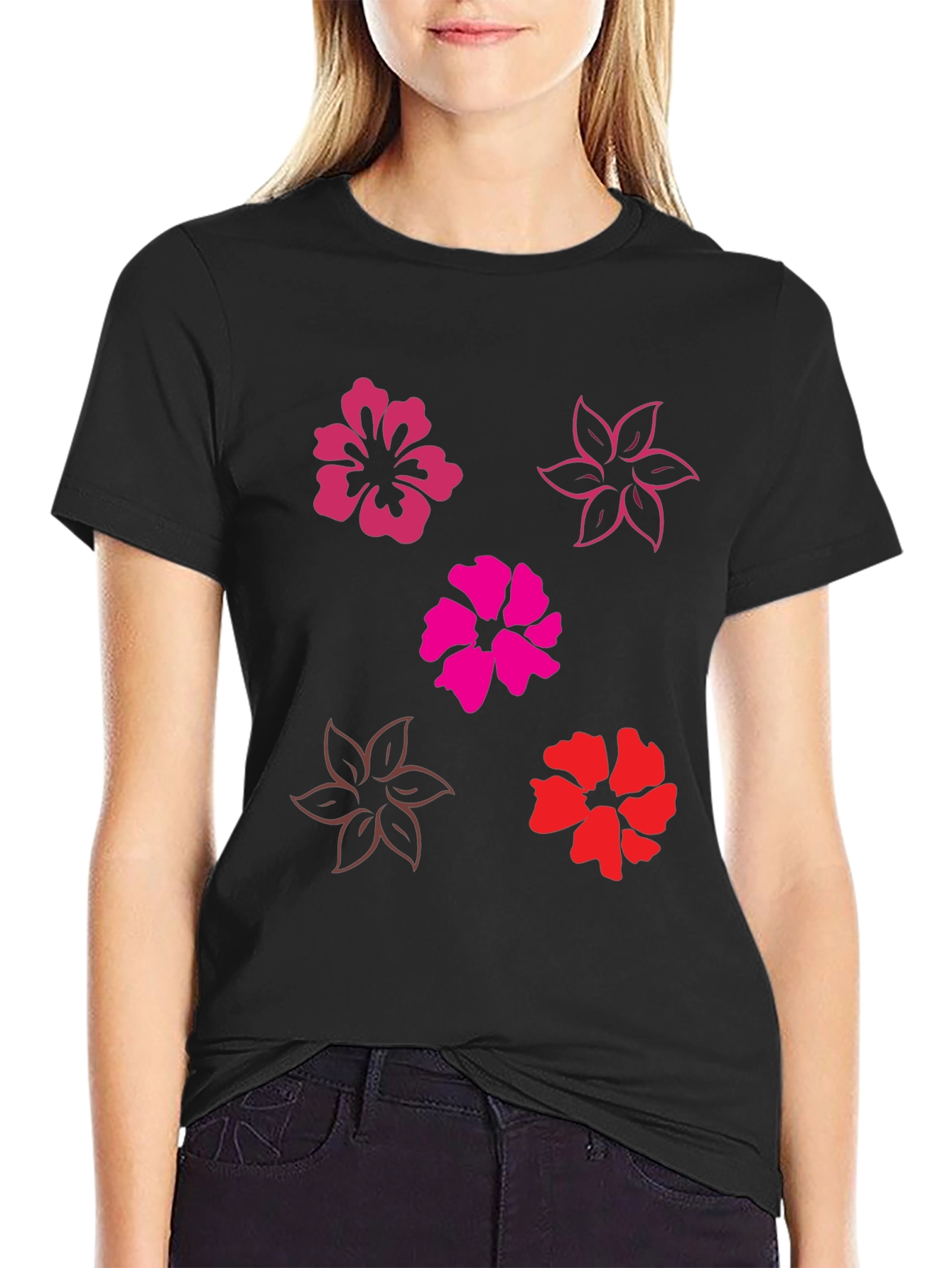Floral Print Black T-Shirt - Casual Comfort