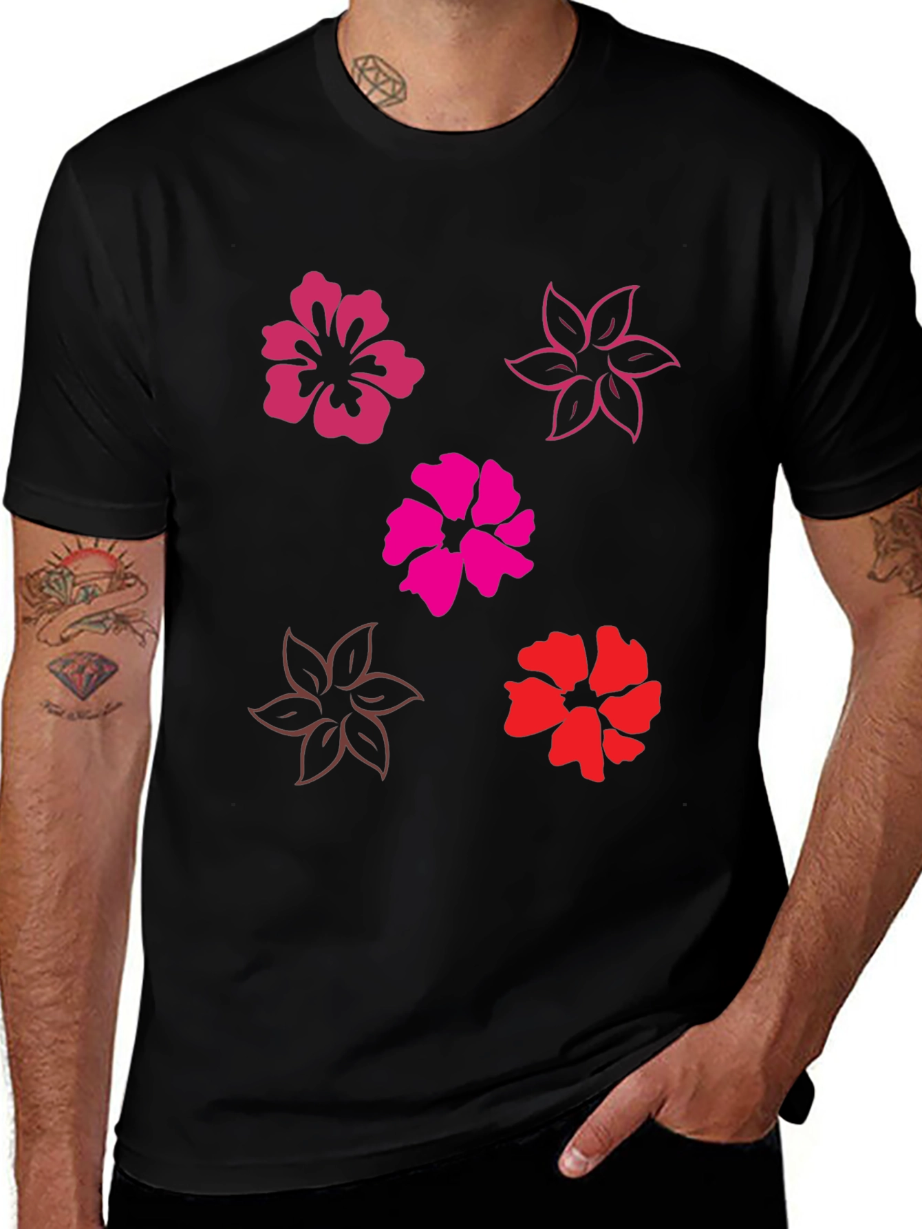 Floral Print Black T-Shirt - Casual Comfort