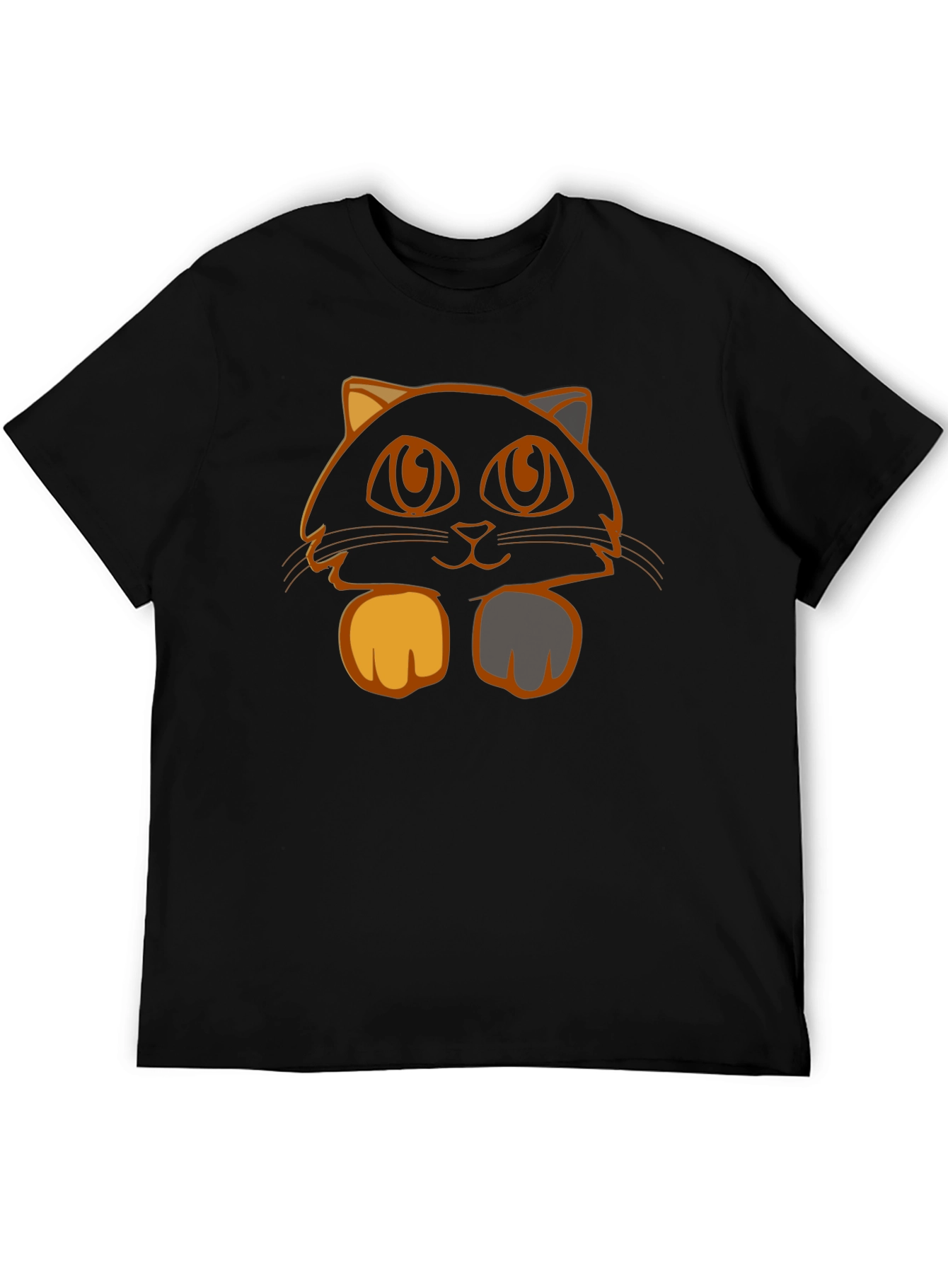 Cute Cat Graphic Tee - Black Cotton T-Shirt