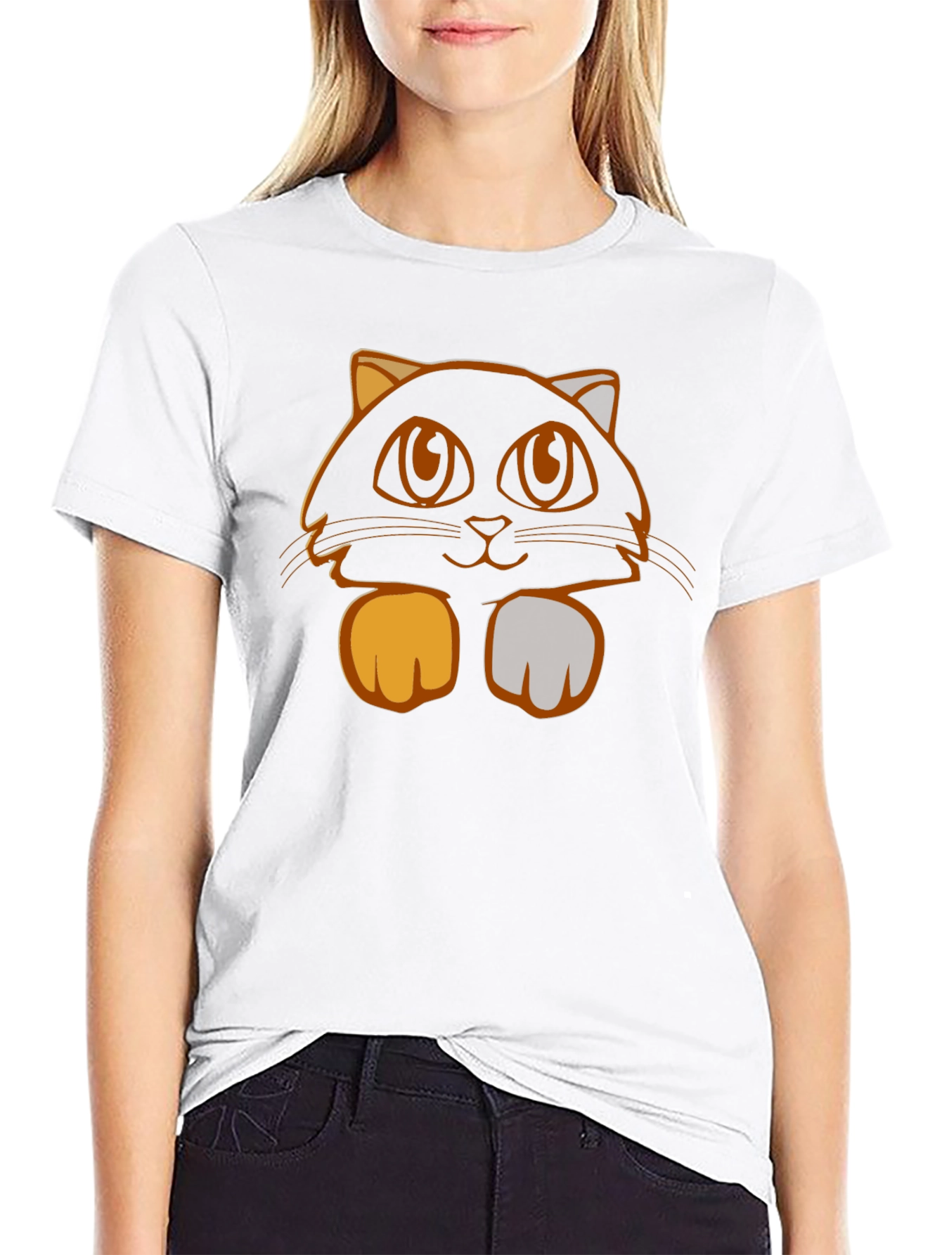 Cute Cat Graphic Tee - Black Cotton T-Shirt