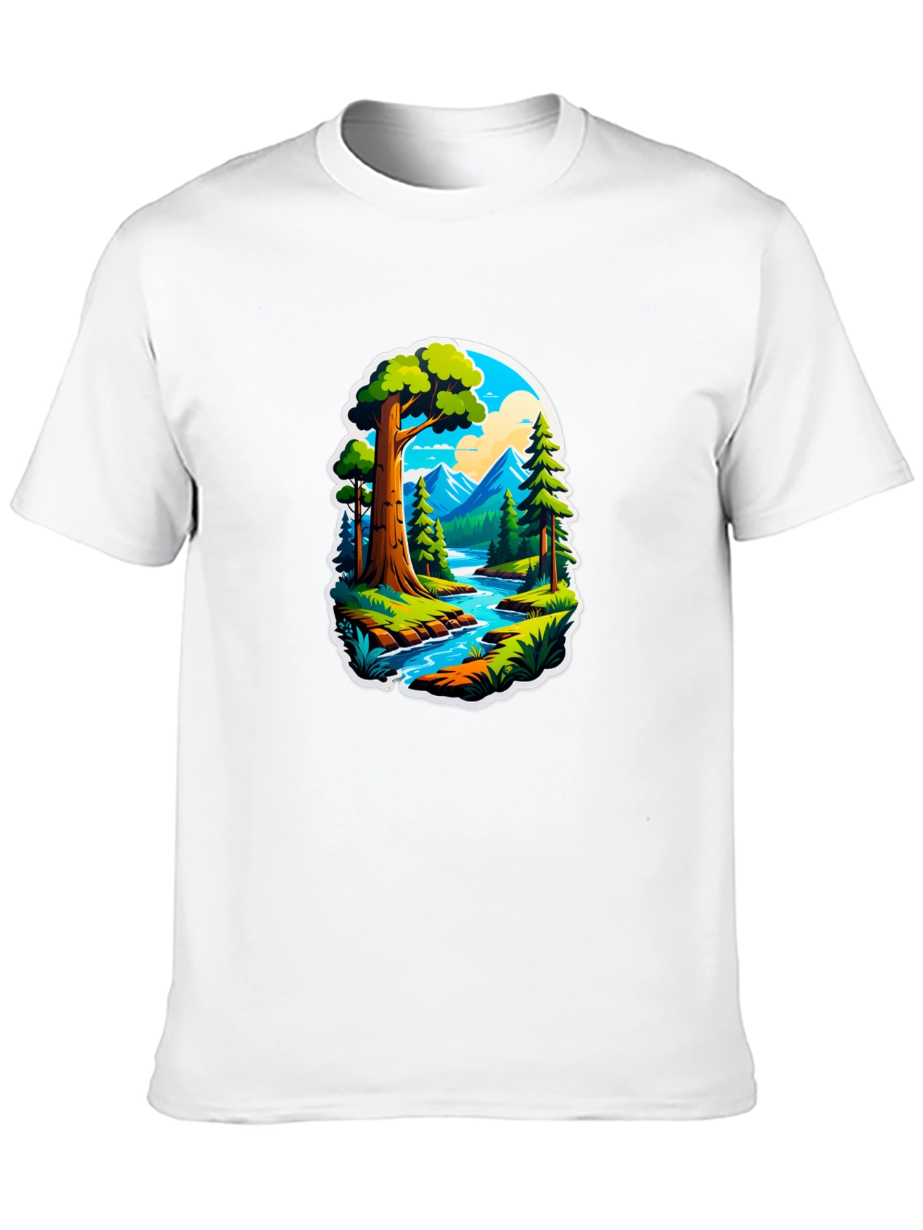 Nature River Scene Black Graphic Tee