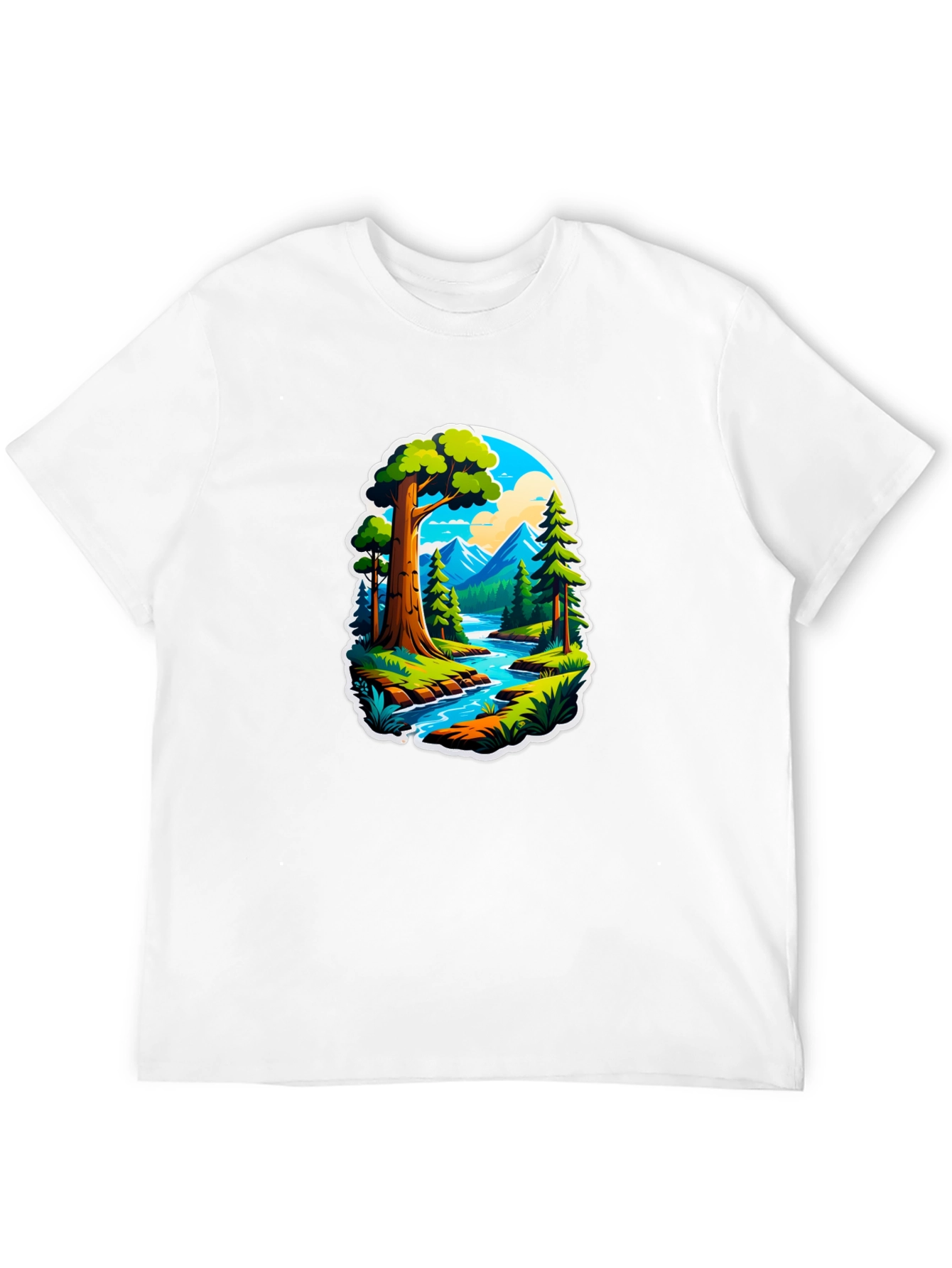 Nature River Scene Black Graphic Tee