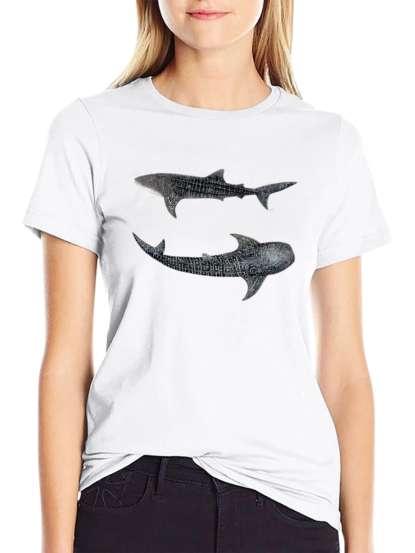 Whale Shark Graphic Print Black T-Shirt