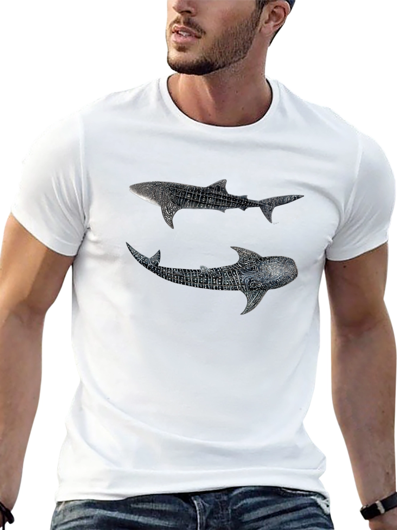Whale Shark Graphic Print Black T-Shirt