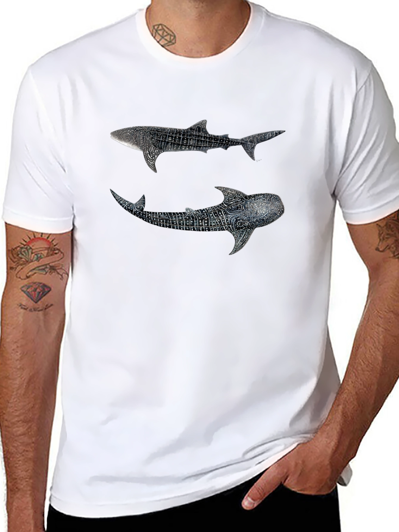 Whale Shark Graphic Print Black T-Shirt