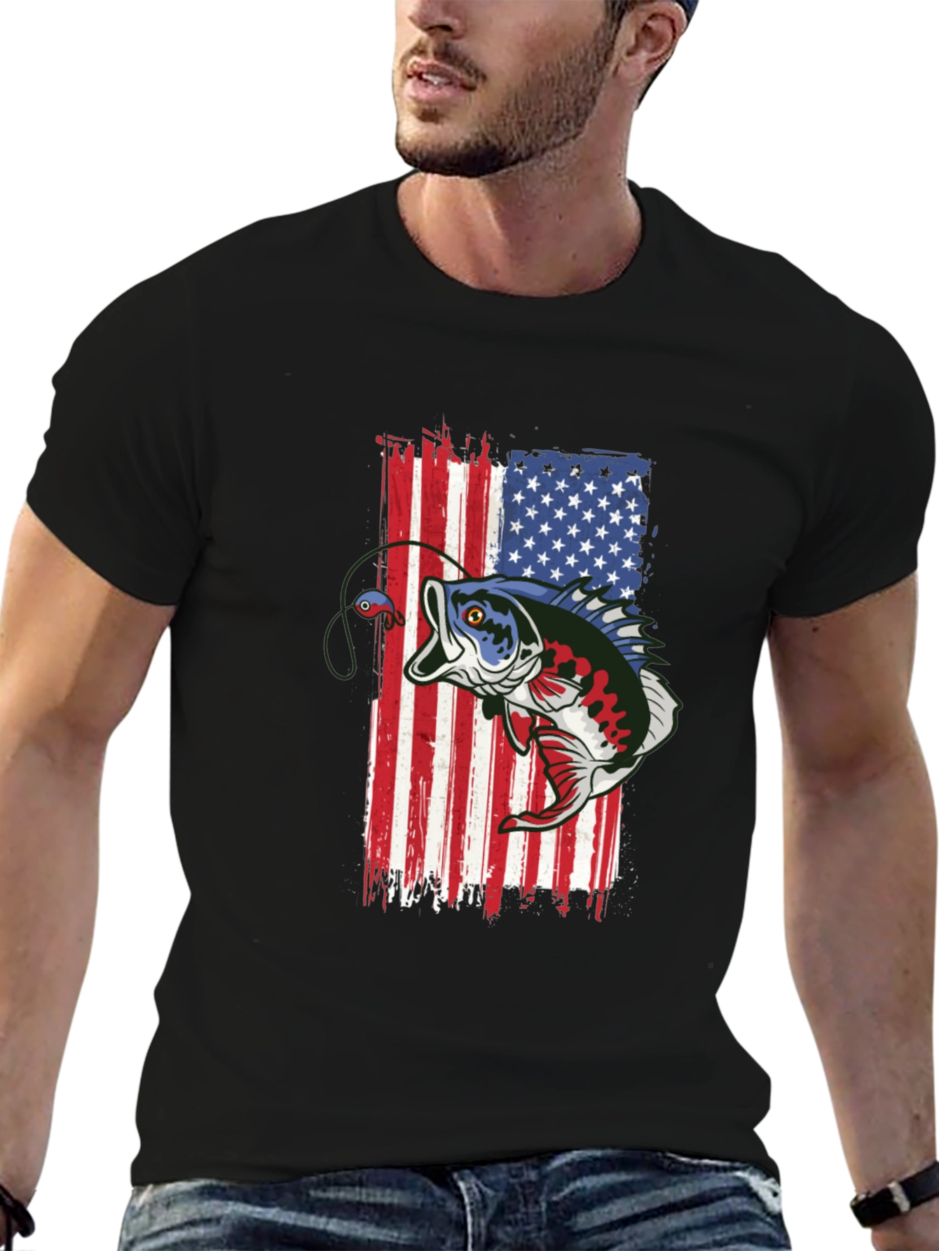 American Flag Bass Fishing T-Shirt
