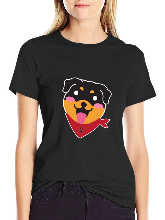 Cute Rottweiler Graphic Tee - Black Cotton Blend