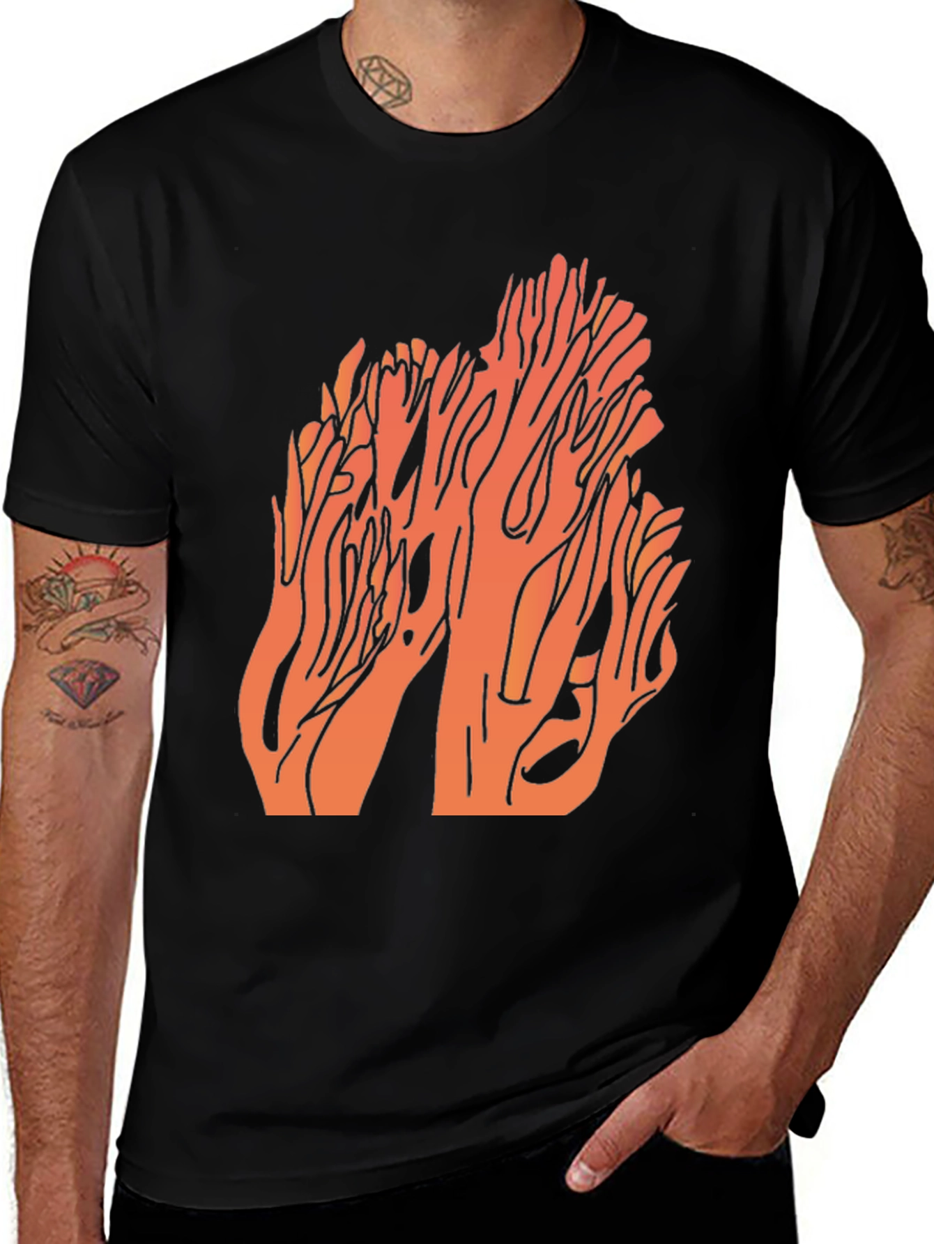 Coral Graphic Print Black T-Shirt