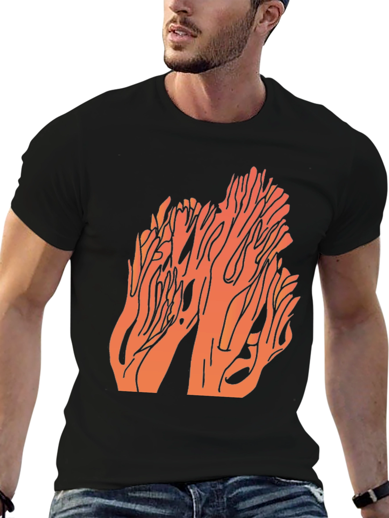 Coral Graphic Print Black T-Shirt