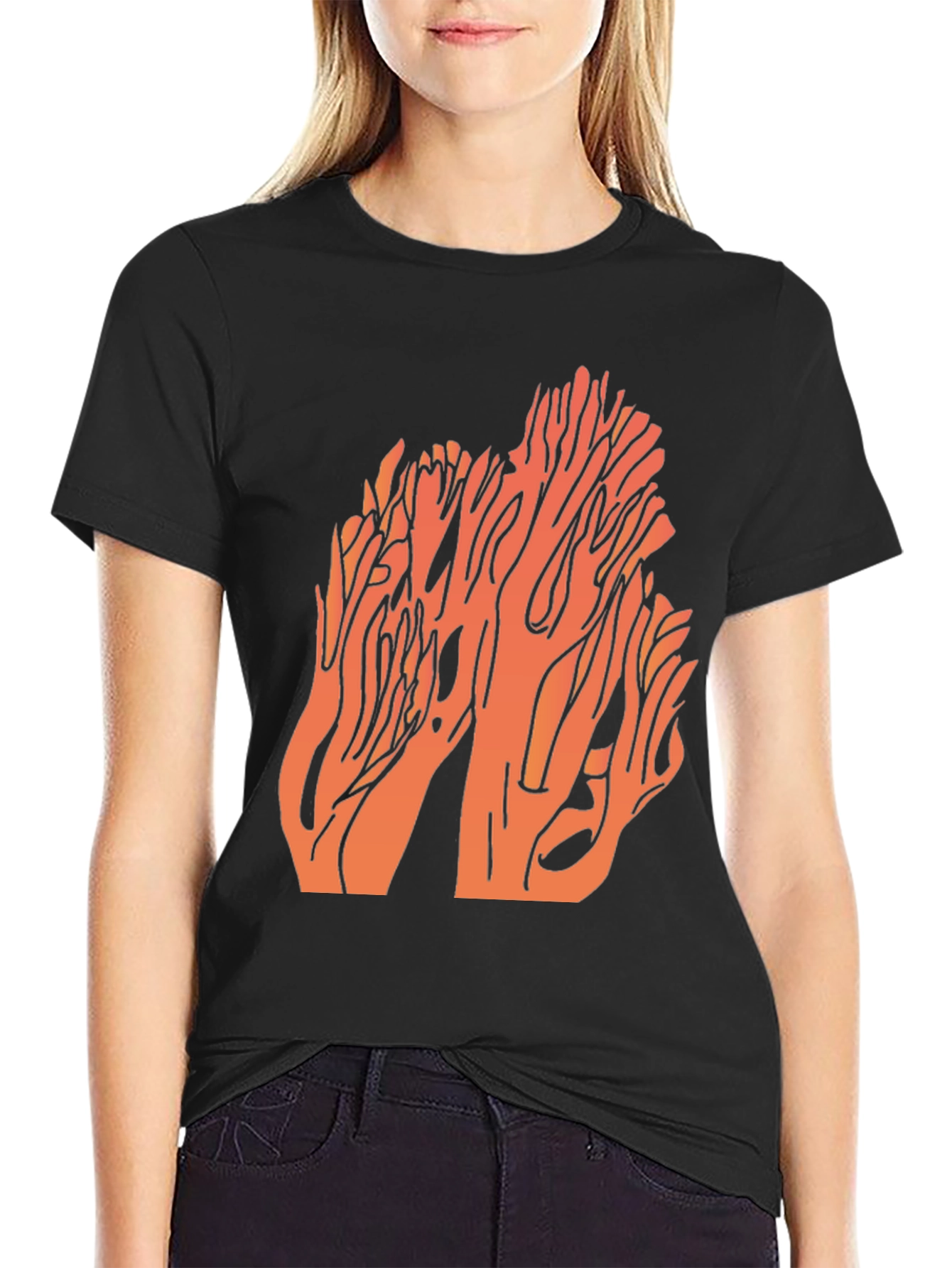 Coral Graphic Print Black T-Shirt