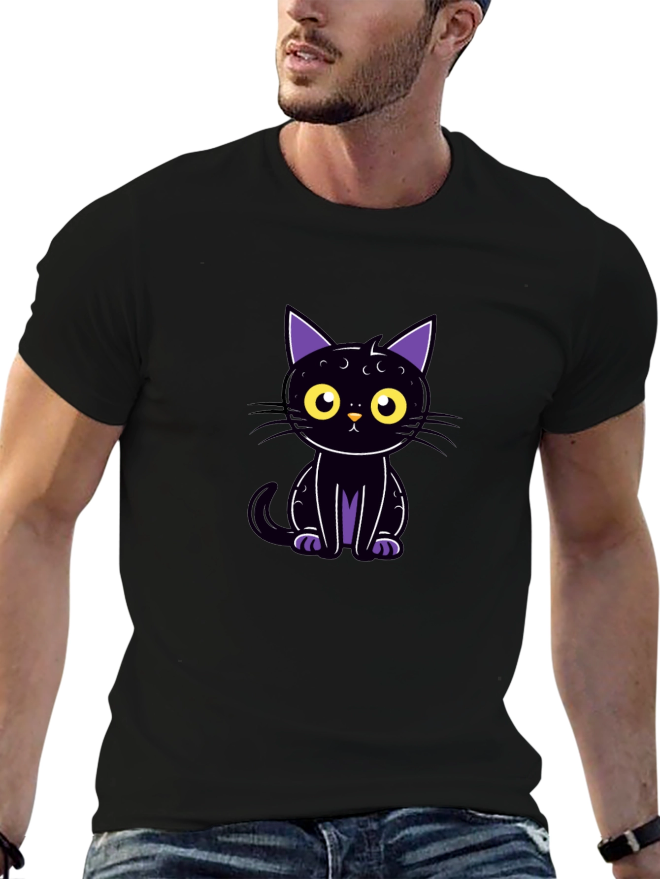 Cute Black Cat Graphic Tee - Halloween Style