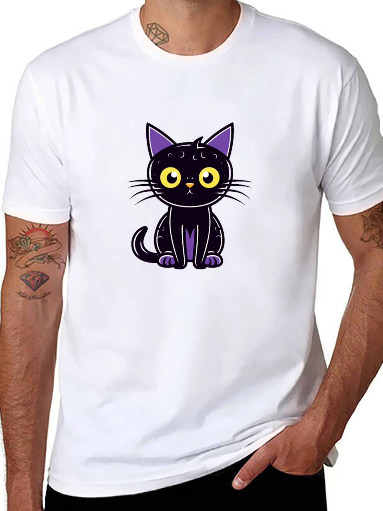 Cute Black Cat Graphic Tee - Halloween Style