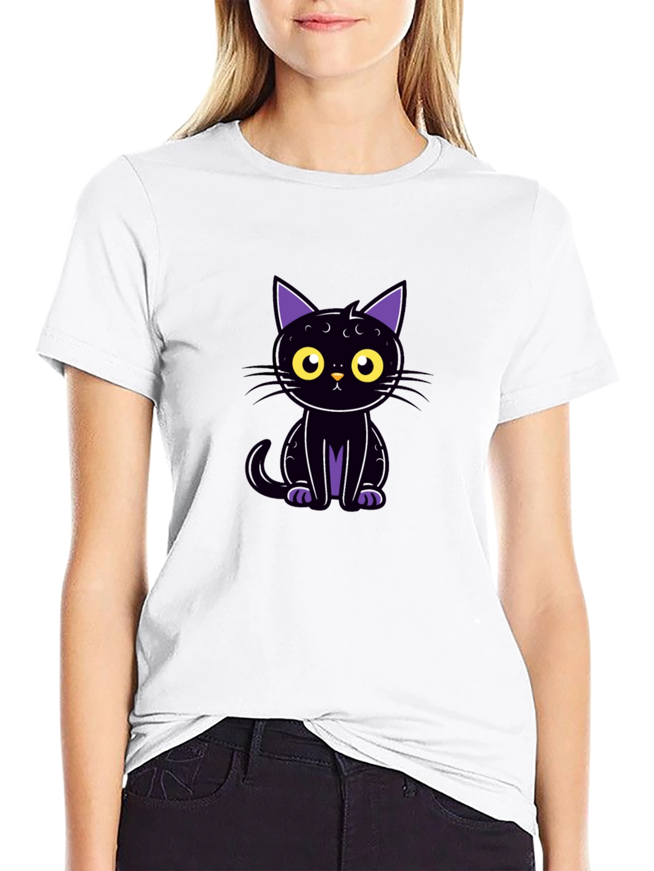 Cute Black Cat Graphic Tee - Halloween Style
