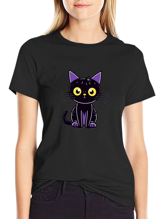 Cute Black Cat Graphic Tee - Halloween Style