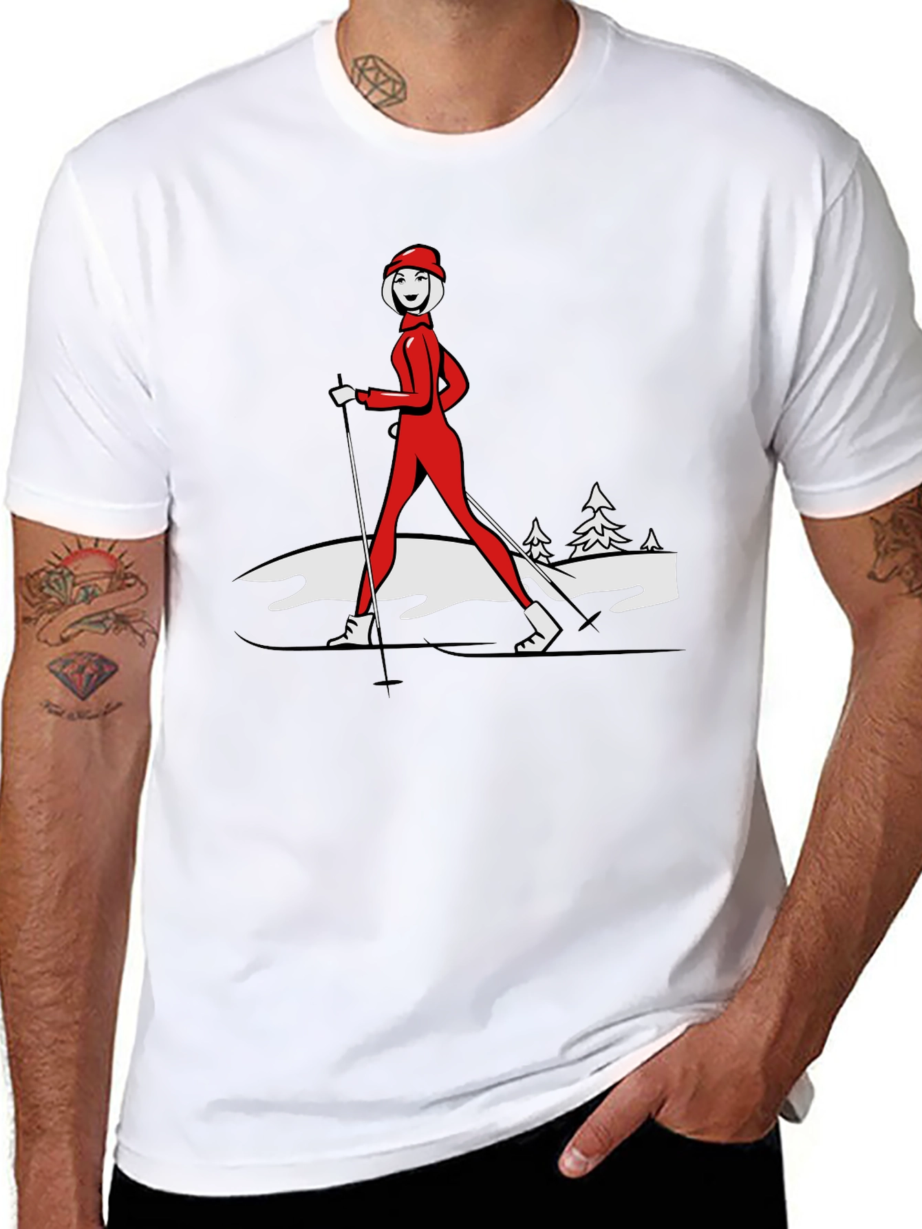 Retro Skiing T-Shirt - Womens Winter Sportswear