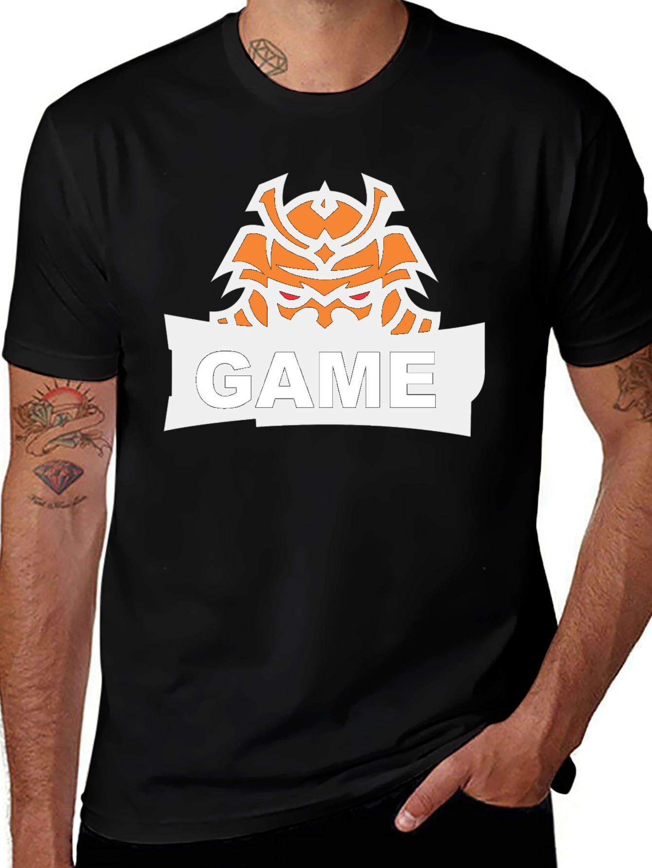 Game Samurai Graphic Print Black T-Shirt