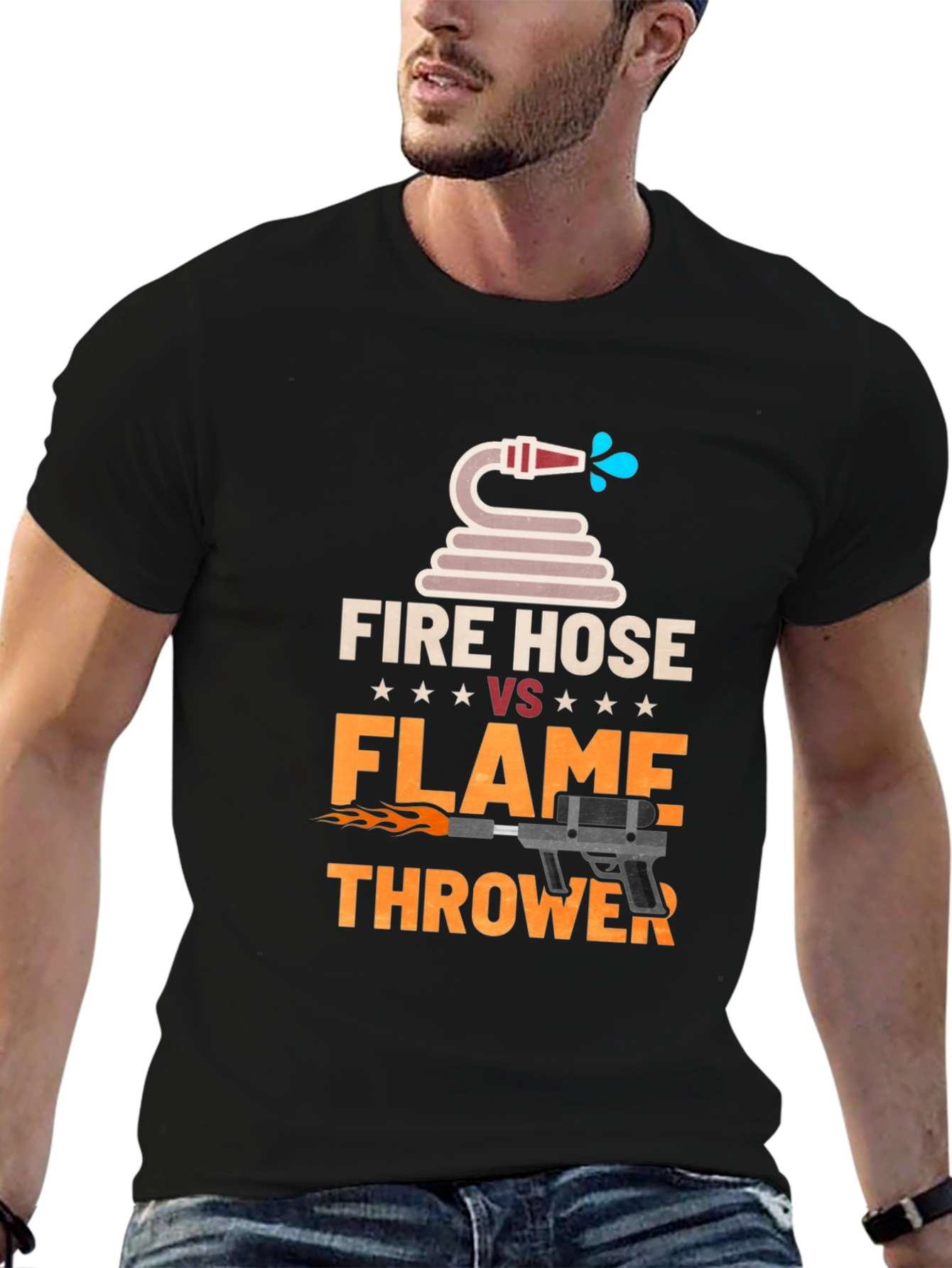 Fire Hose vs Flamethrower Graphic T-Shirt