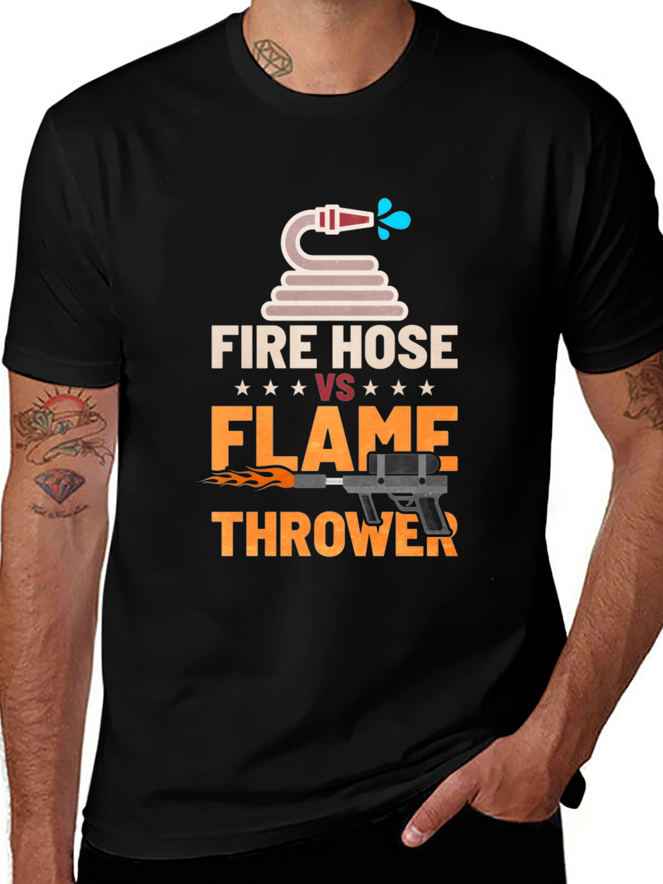 Fire Hose vs Flamethrower Graphic T-Shirt
