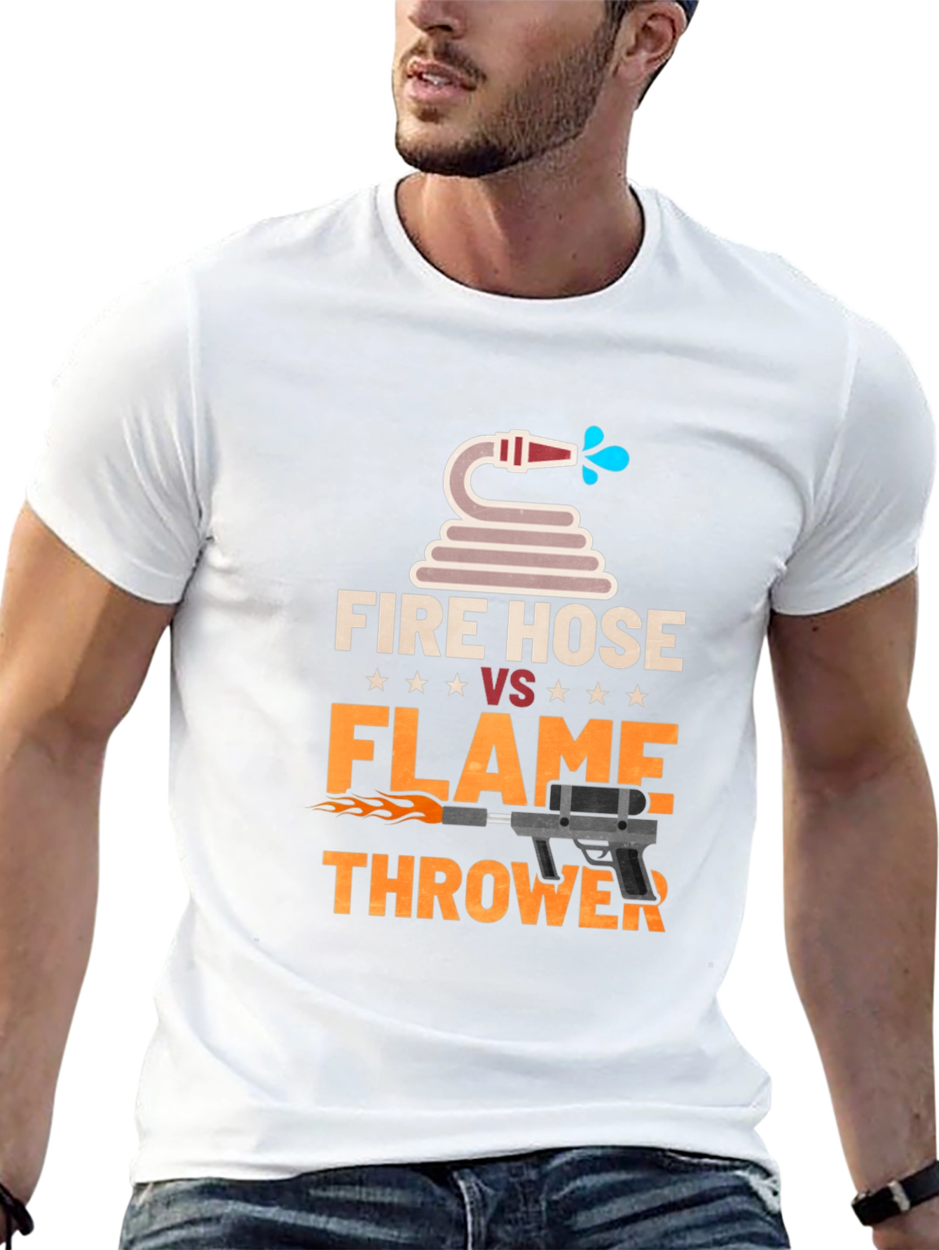 Fire Hose vs Flamethrower Graphic T-Shirt