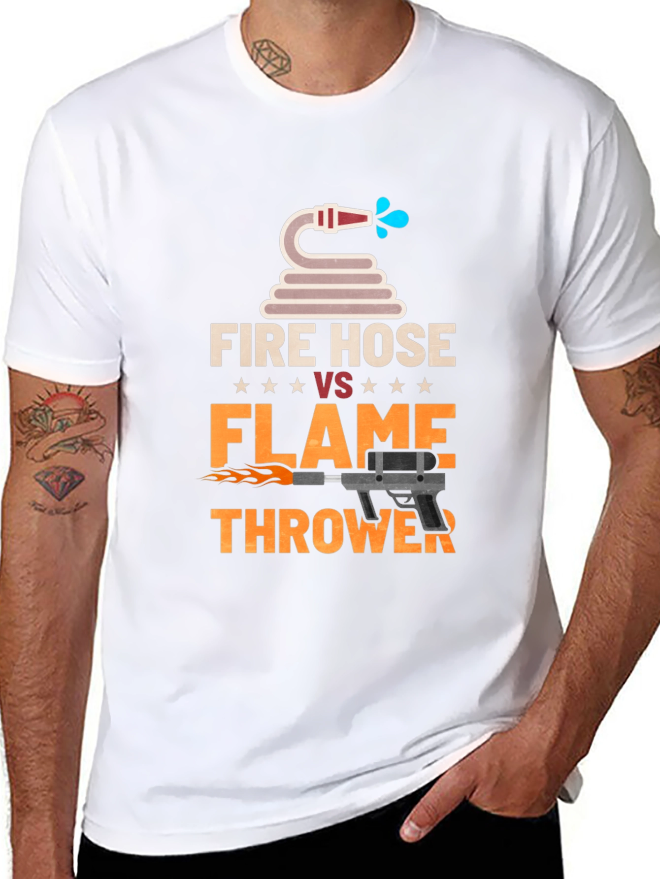 Fire Hose vs Flamethrower Graphic T-Shirt