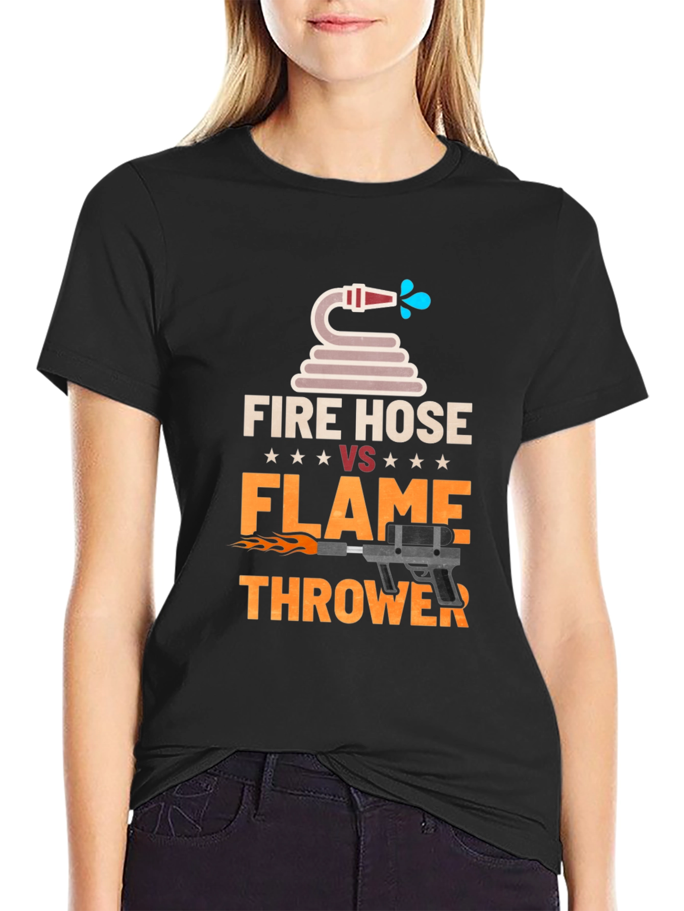 Fire Hose vs Flamethrower Graphic T-Shirt