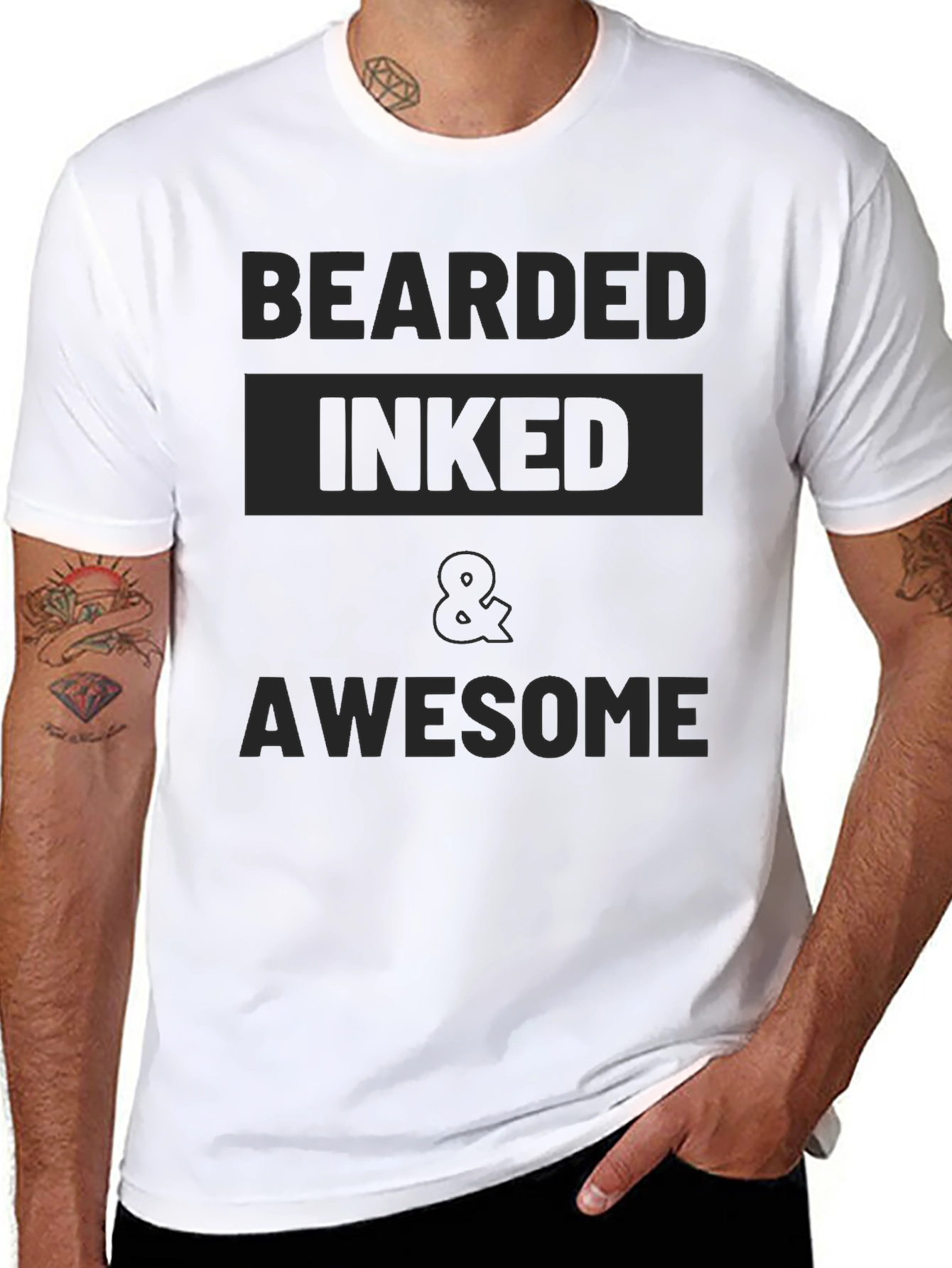 Bearded Inked & Awesome Mens Black T-Shirt