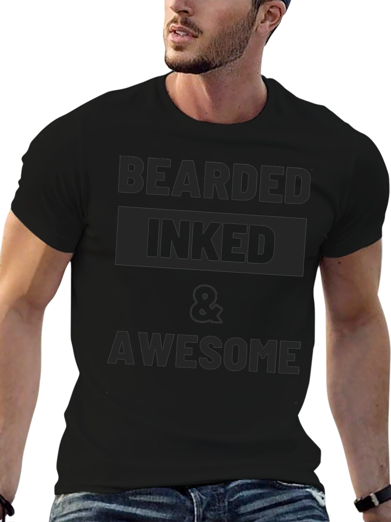 Bearded Inked & Awesome Mens Black T-Shirt
