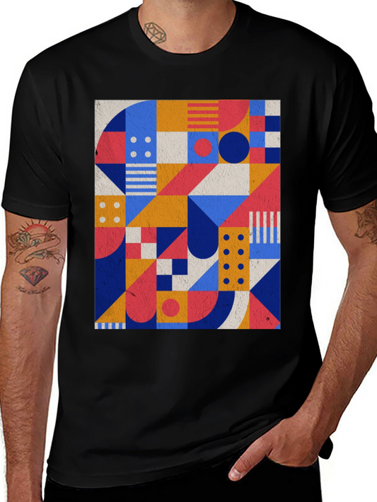 Geometric Pattern Black T-Shirt - Modern Art Tee