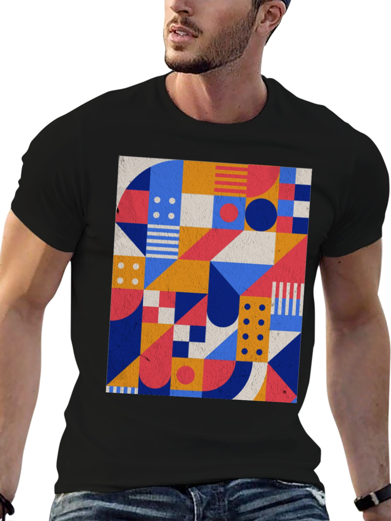 Geometric Pattern Black T-Shirt - Modern Art Tee