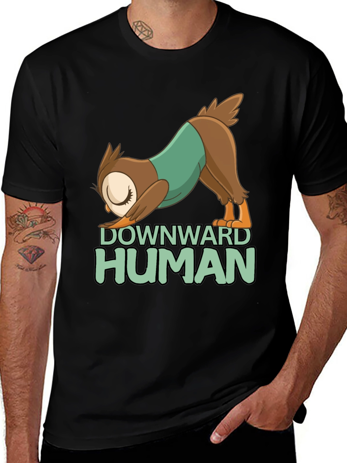 Downward Human Yoga Owl T-Shirt - Fun Graphic Tee